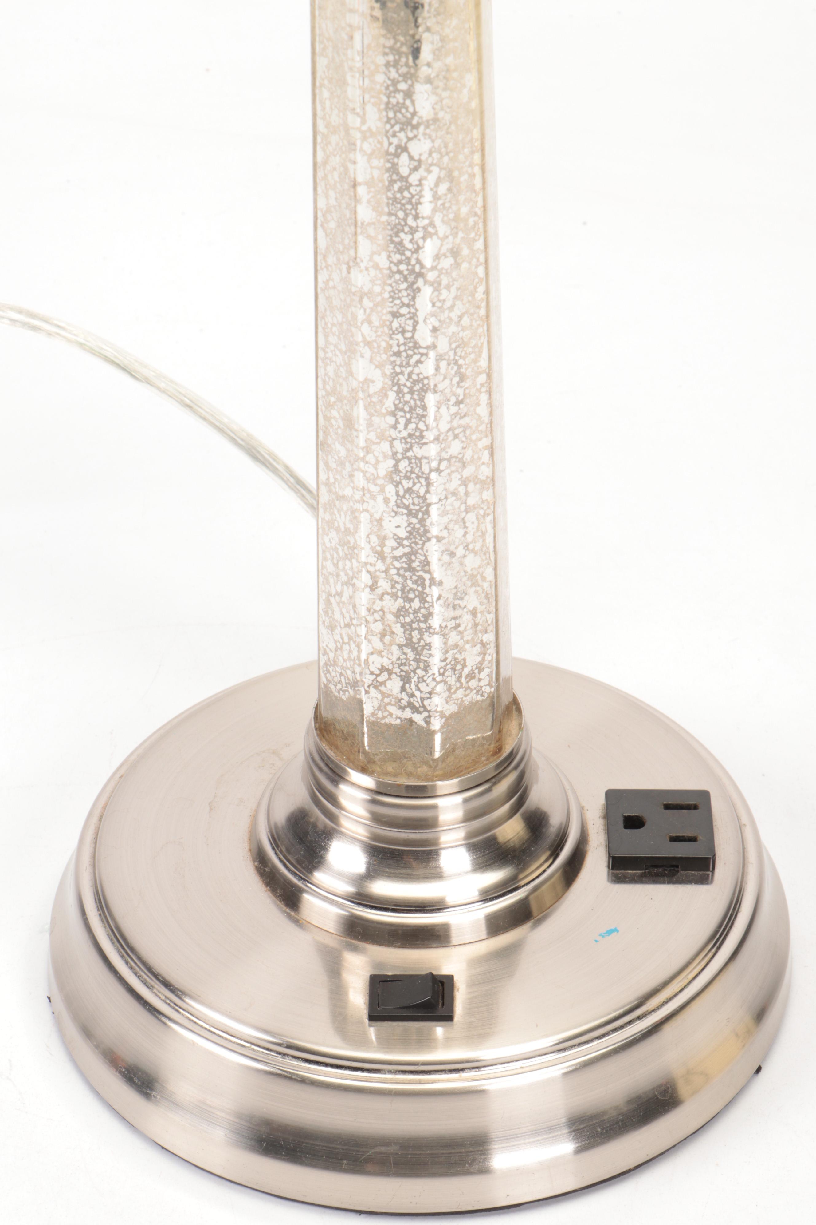 Peter Keil Painted Shade with Mercury Glass Column Table Lamp, 21st Century