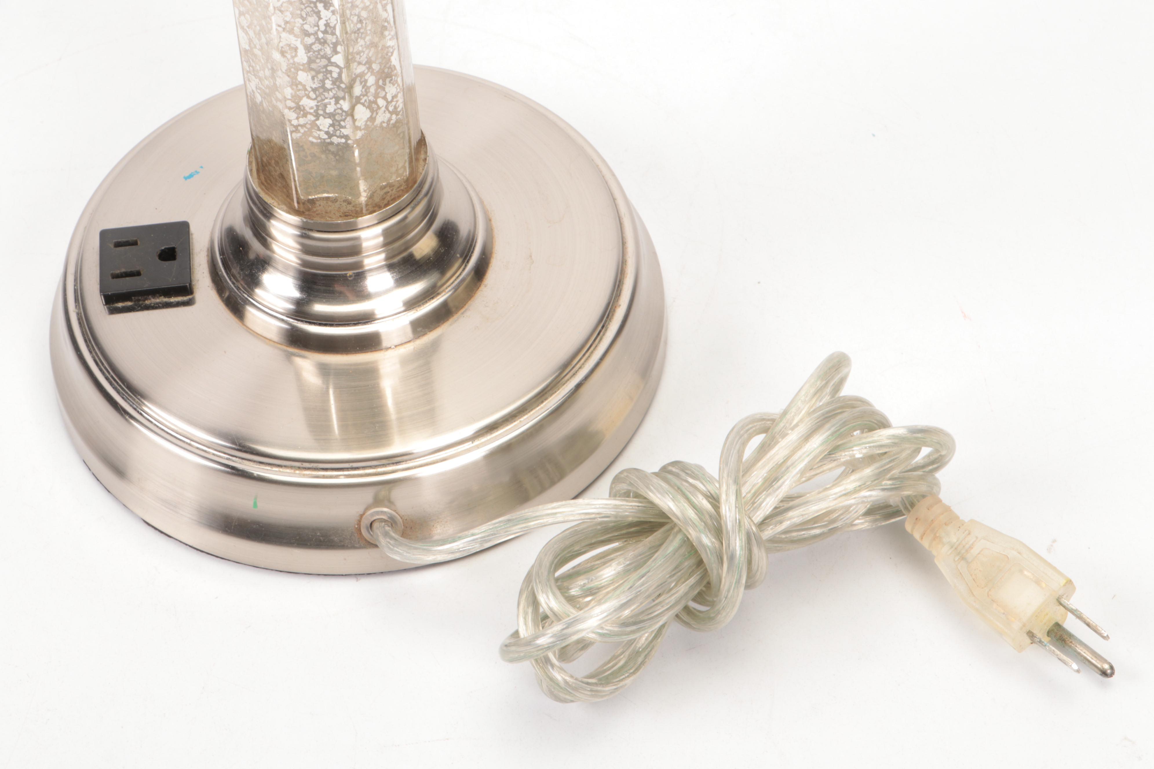 Peter Keil Painted Shade with Mercury Glass Column Table Lamp, 21st Century