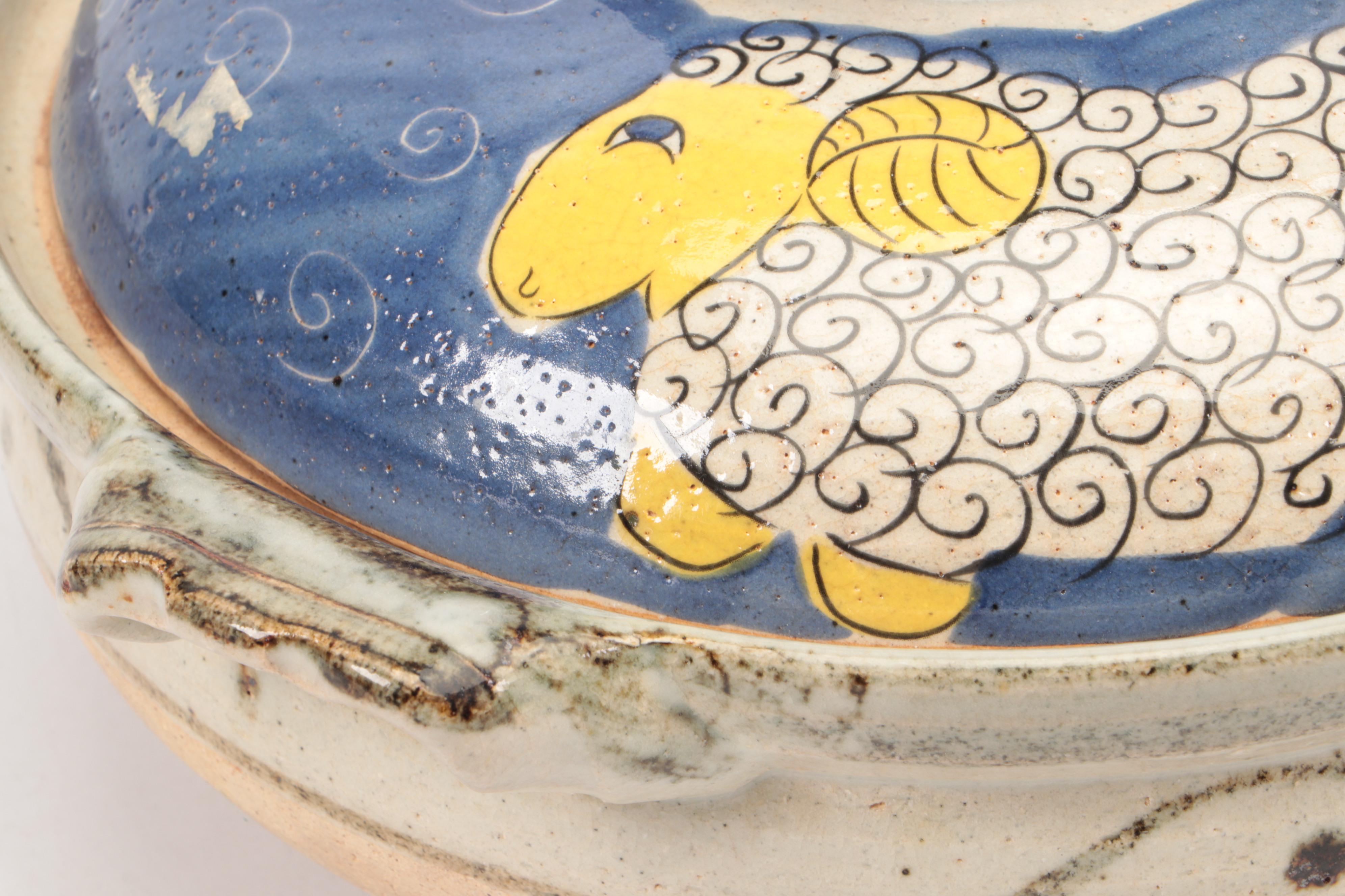 Japanese Sanyo Hand-Painted Stoneware Lidded Dish