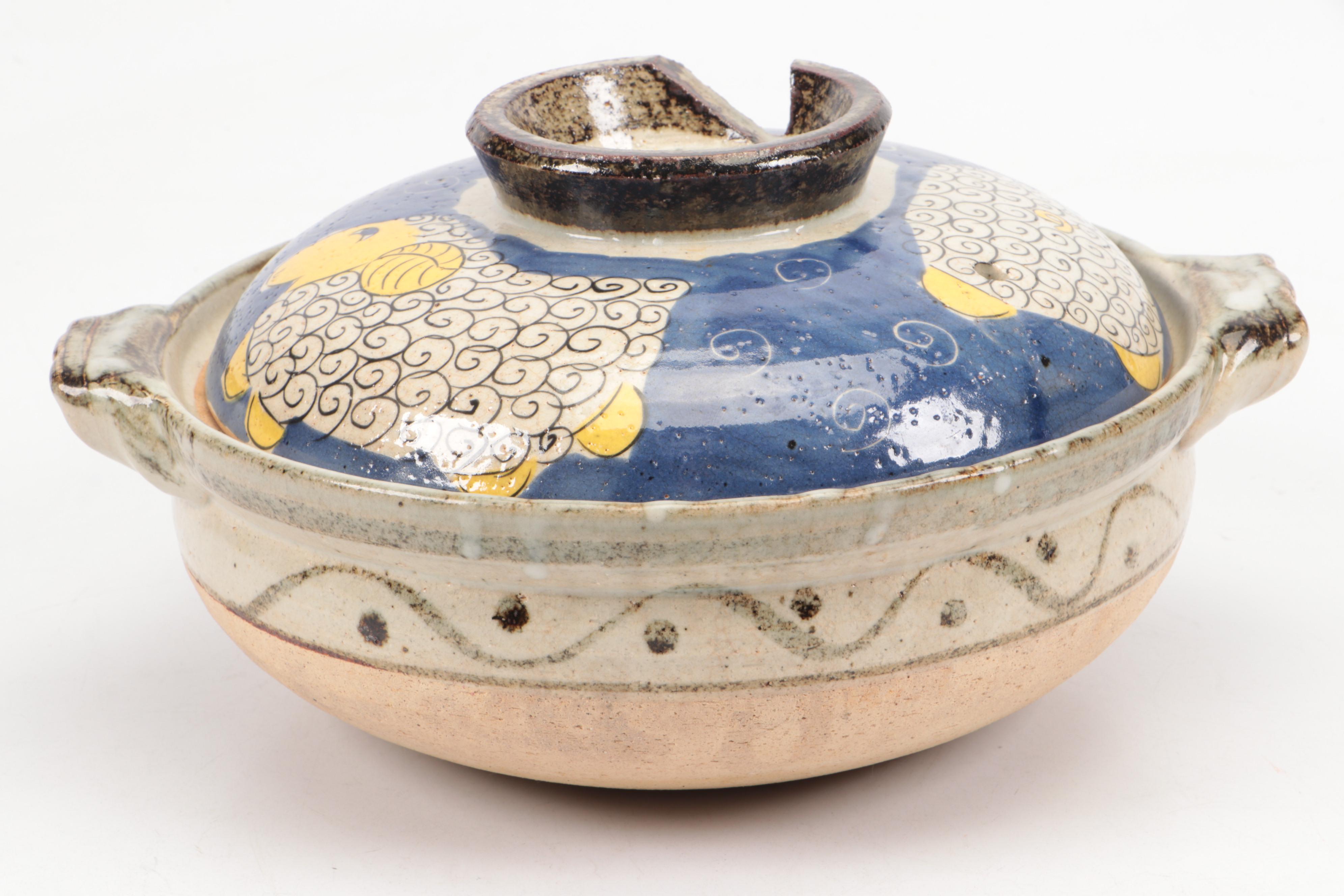 Japanese Sanyo Hand-Painted Stoneware Lidded Dish