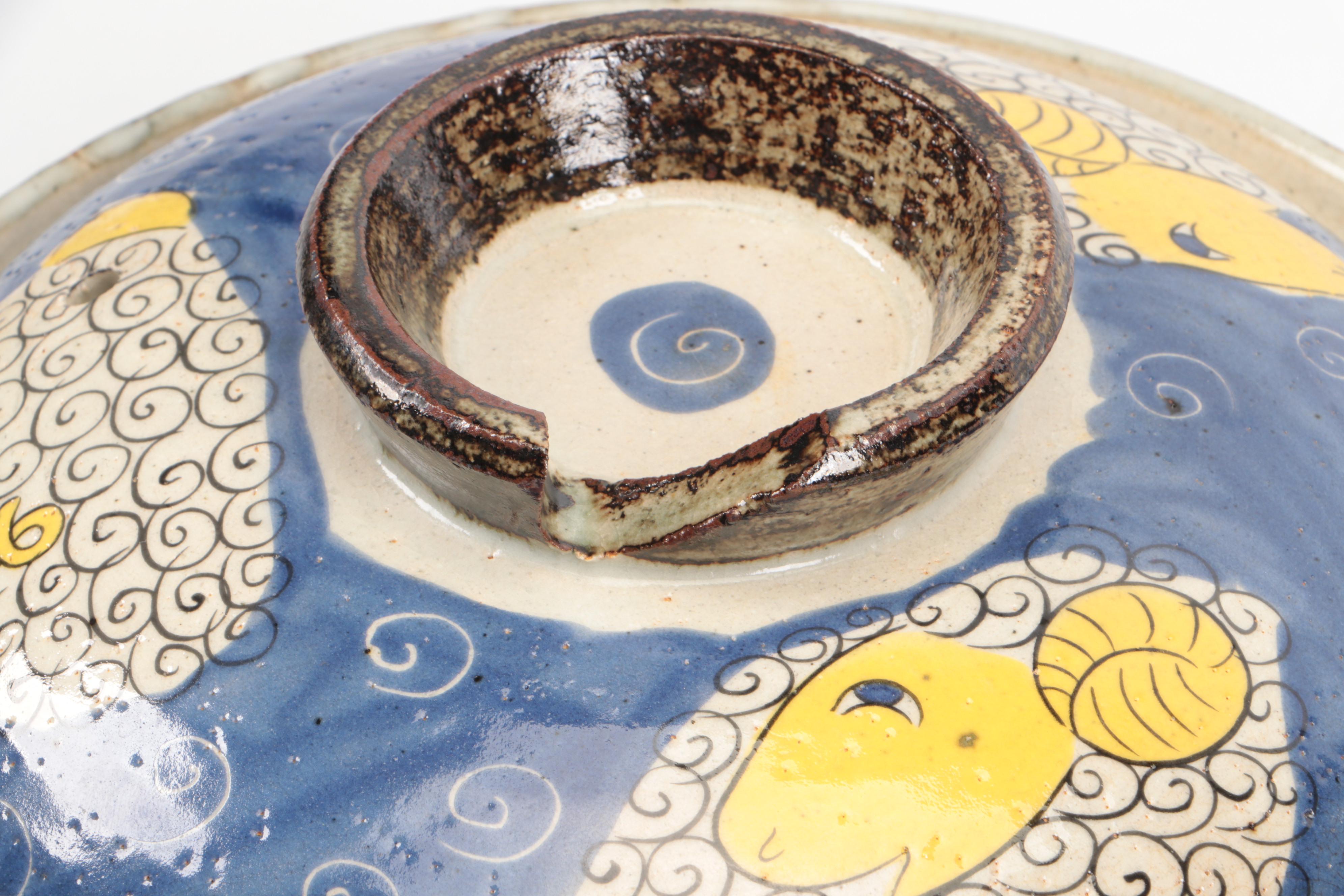 Japanese Sanyo Hand-Painted Stoneware Lidded Dish