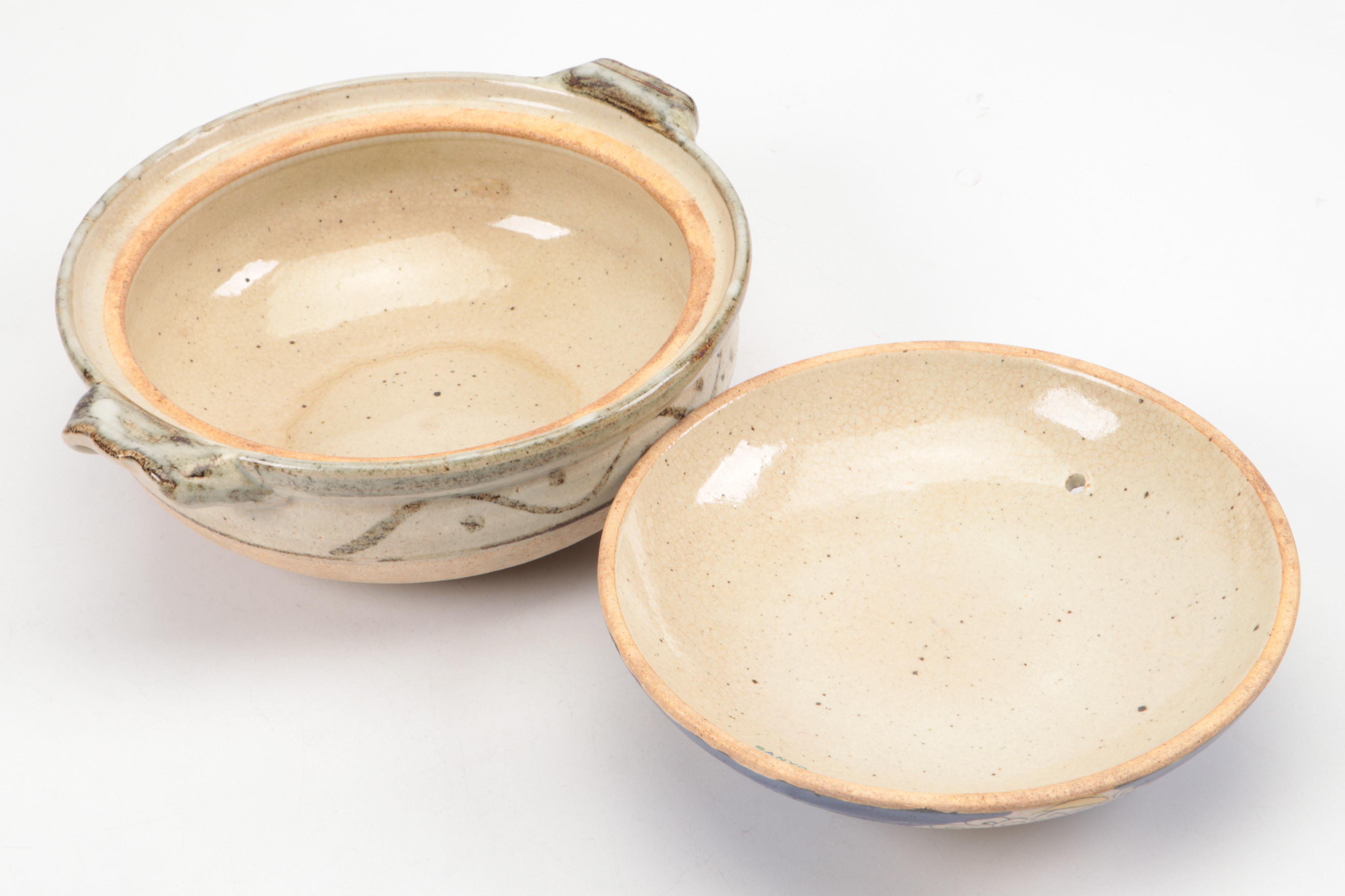 Japanese Sanyo Hand-Painted Stoneware Lidded Dish