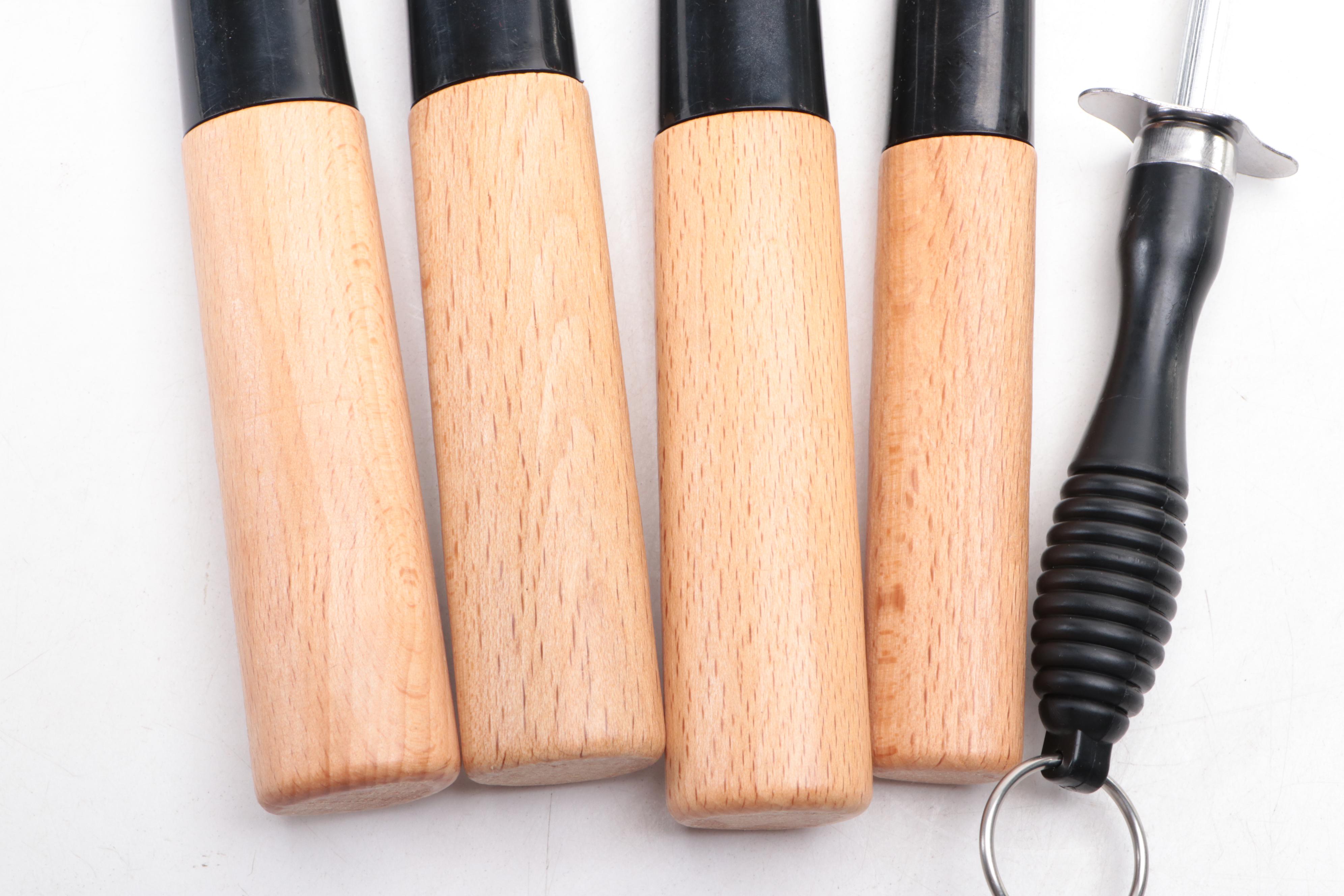 Hiroshi Steel and Wooden Handled Chef Knife Set with Canvas Roll