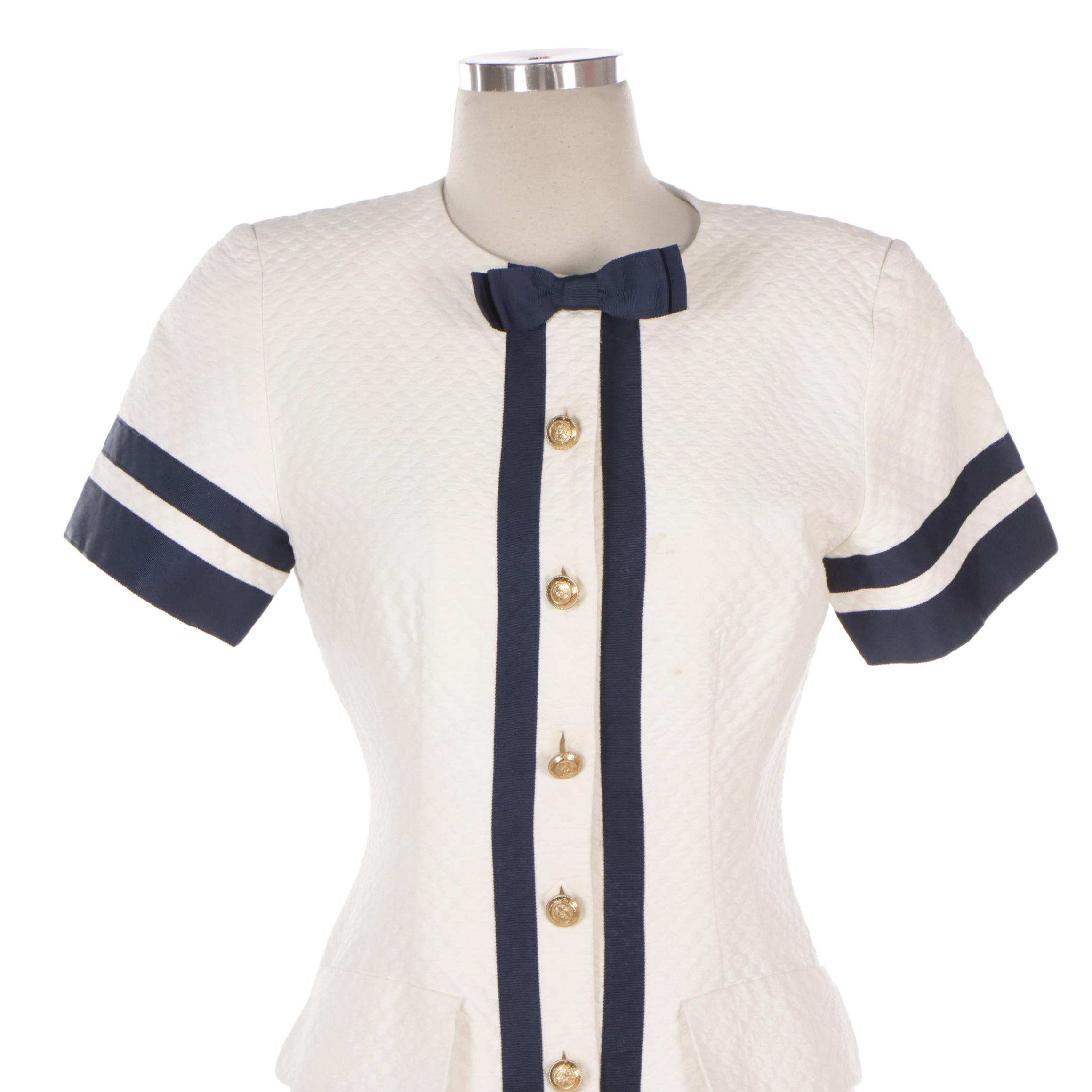 Nipon Boutique Button Front Midi Pencil Dresses in Pink Linen and White Cotton