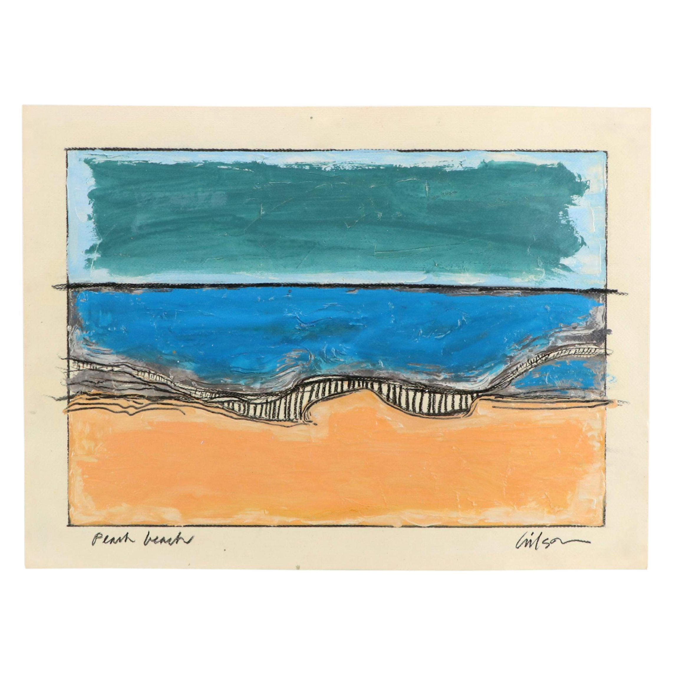 Harry Hilson Modern Abstract Seascape Acrylic Painting "Peach Beach"