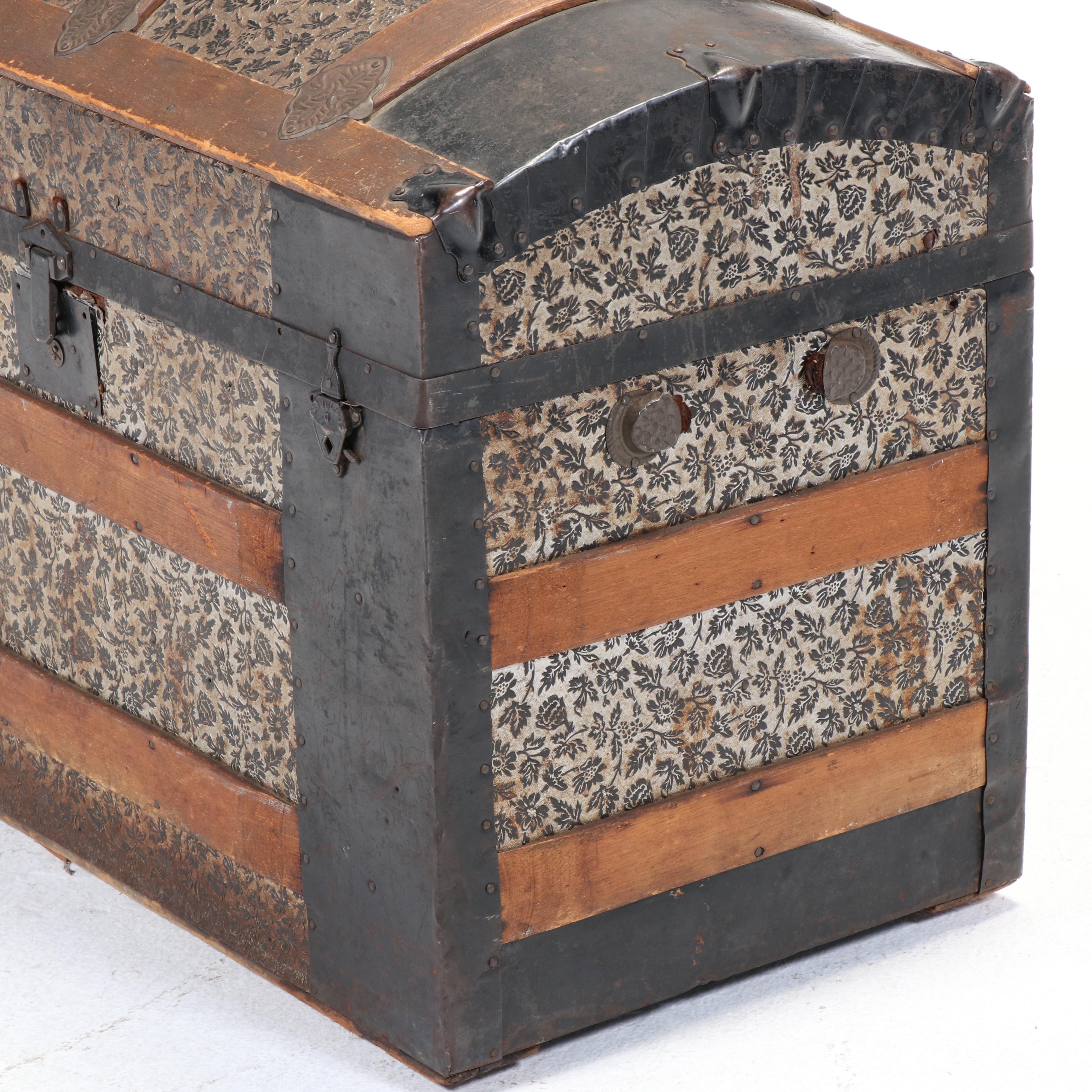 Late Victorian Metal-Clad and Slatted Wood Dome-Top Steamer Trunk