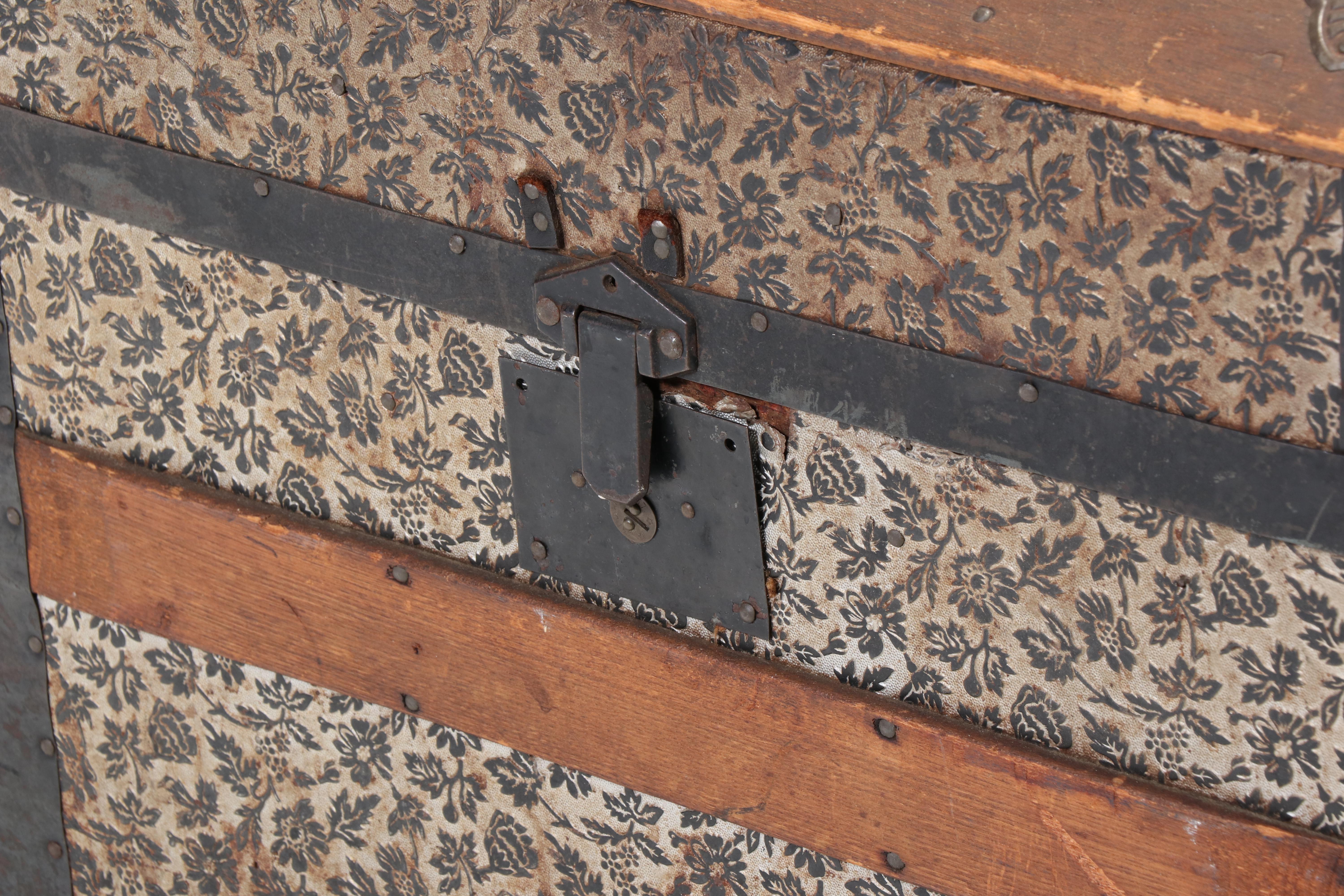 Late Victorian Metal-Clad and Slatted Wood Dome-Top Steamer Trunk