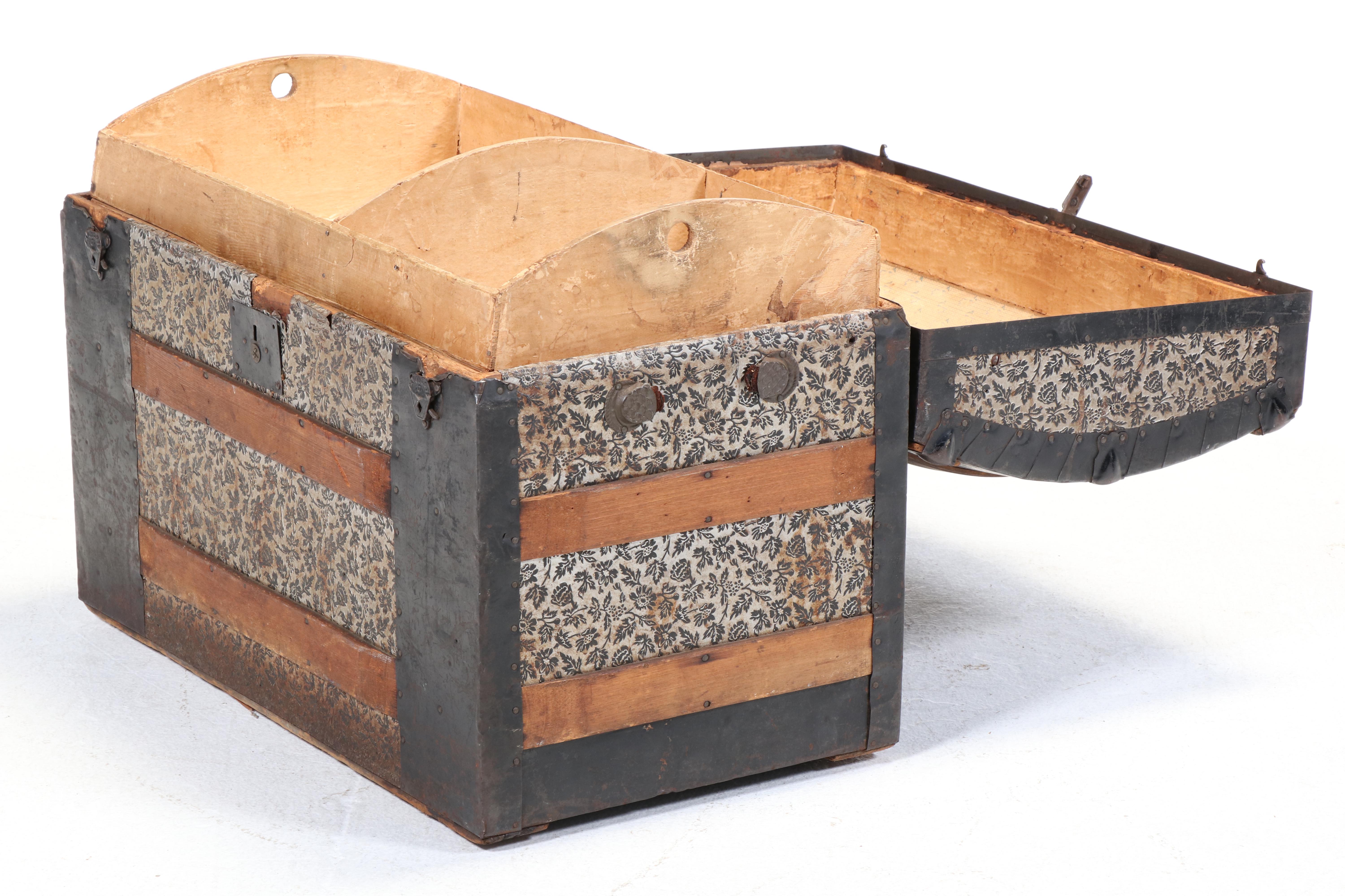 Late Victorian Metal-Clad and Slatted Wood Dome-Top Steamer Trunk