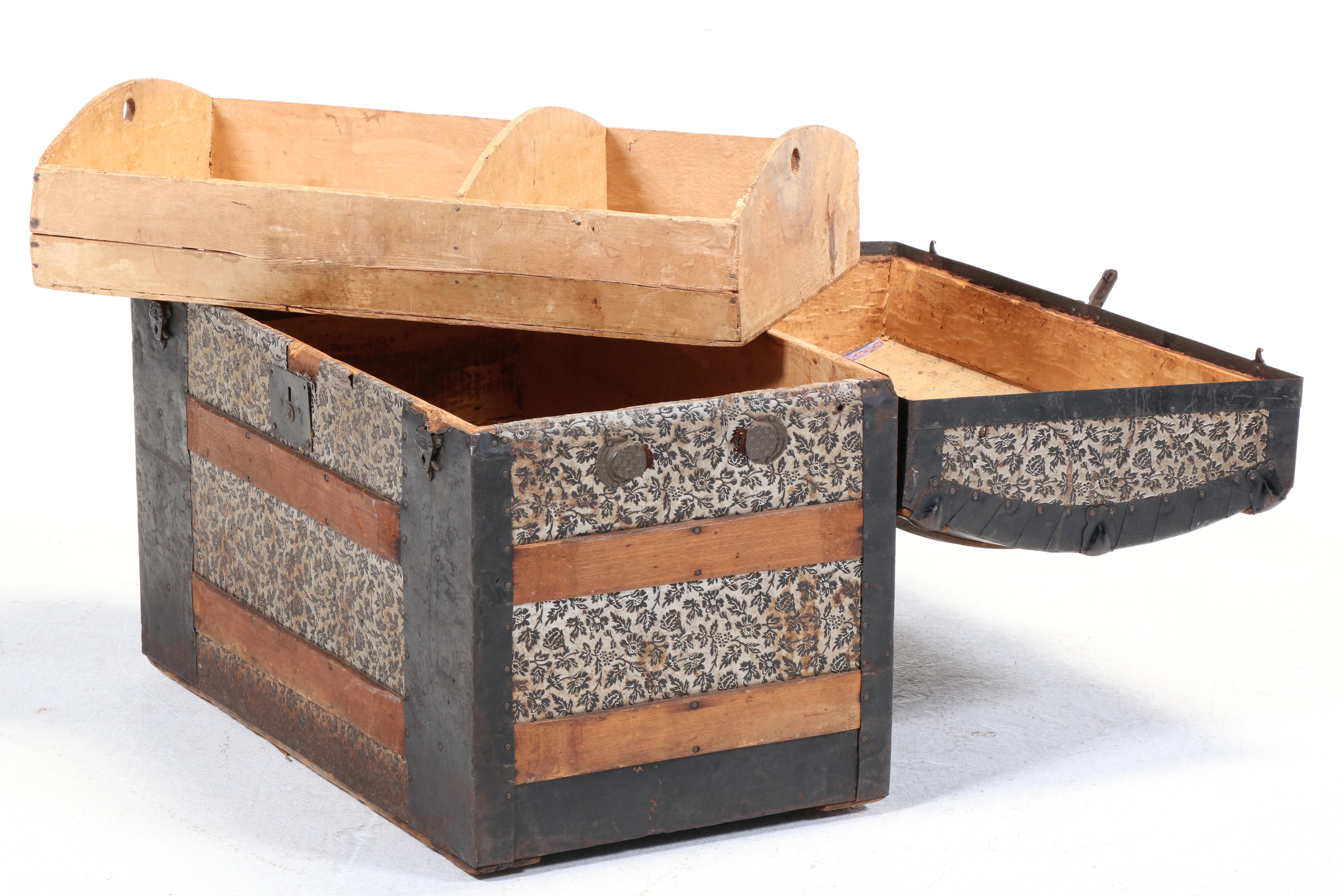 Late Victorian Metal-Clad and Slatted Wood Dome-Top Steamer Trunk