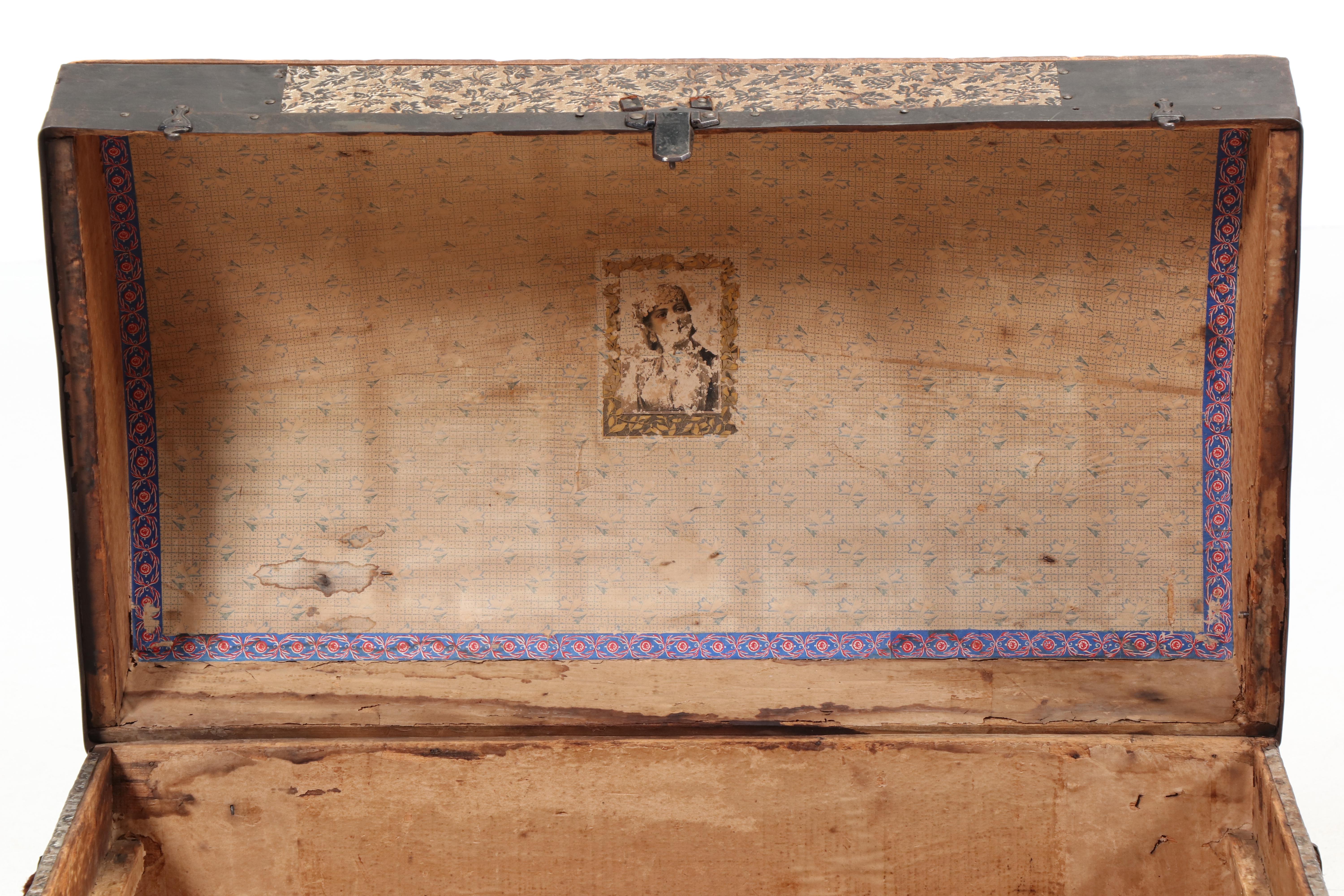 Late Victorian Metal-Clad and Slatted Wood Dome-Top Steamer Trunk
