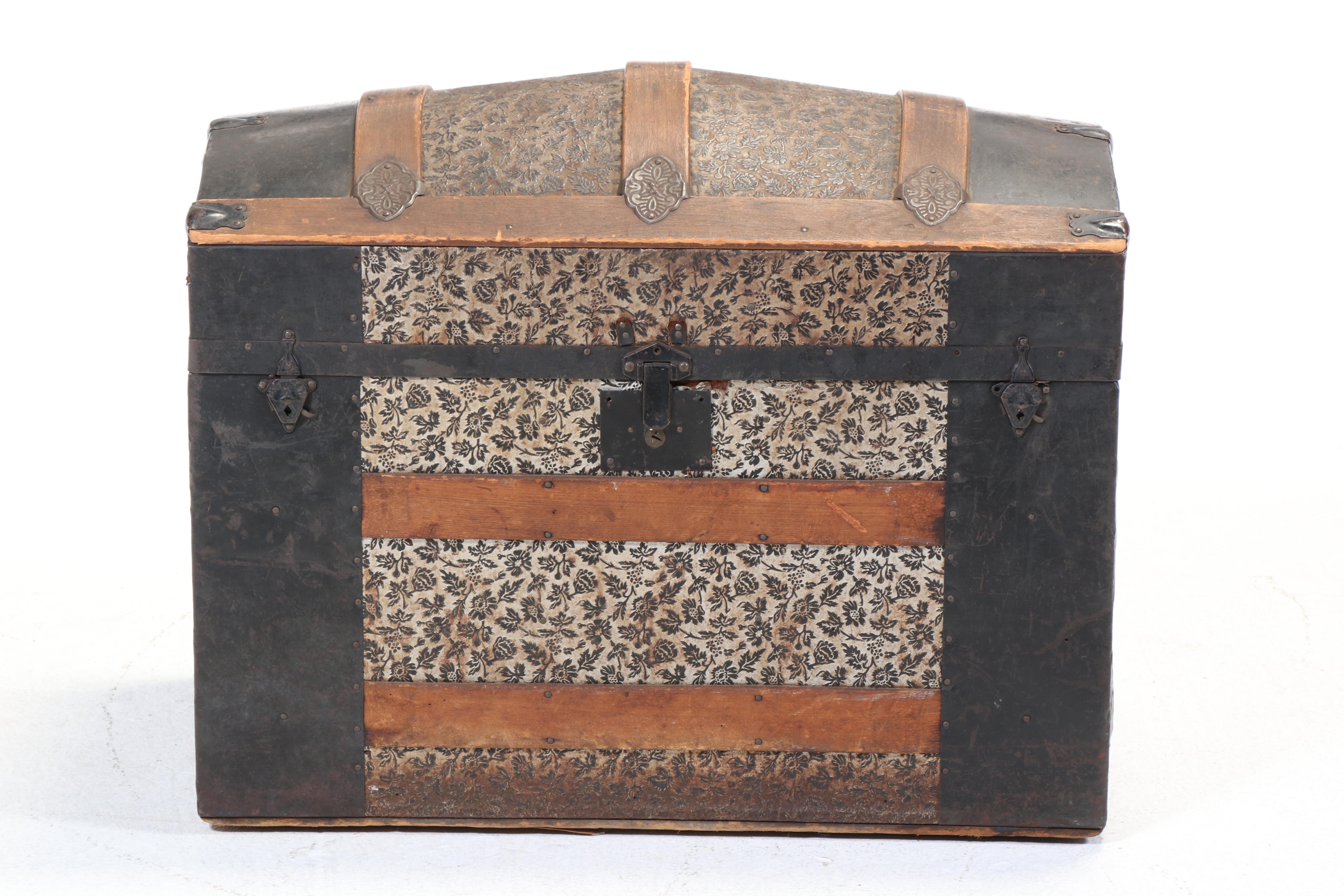 Late Victorian Metal-Clad and Slatted Wood Dome-Top Steamer Trunk