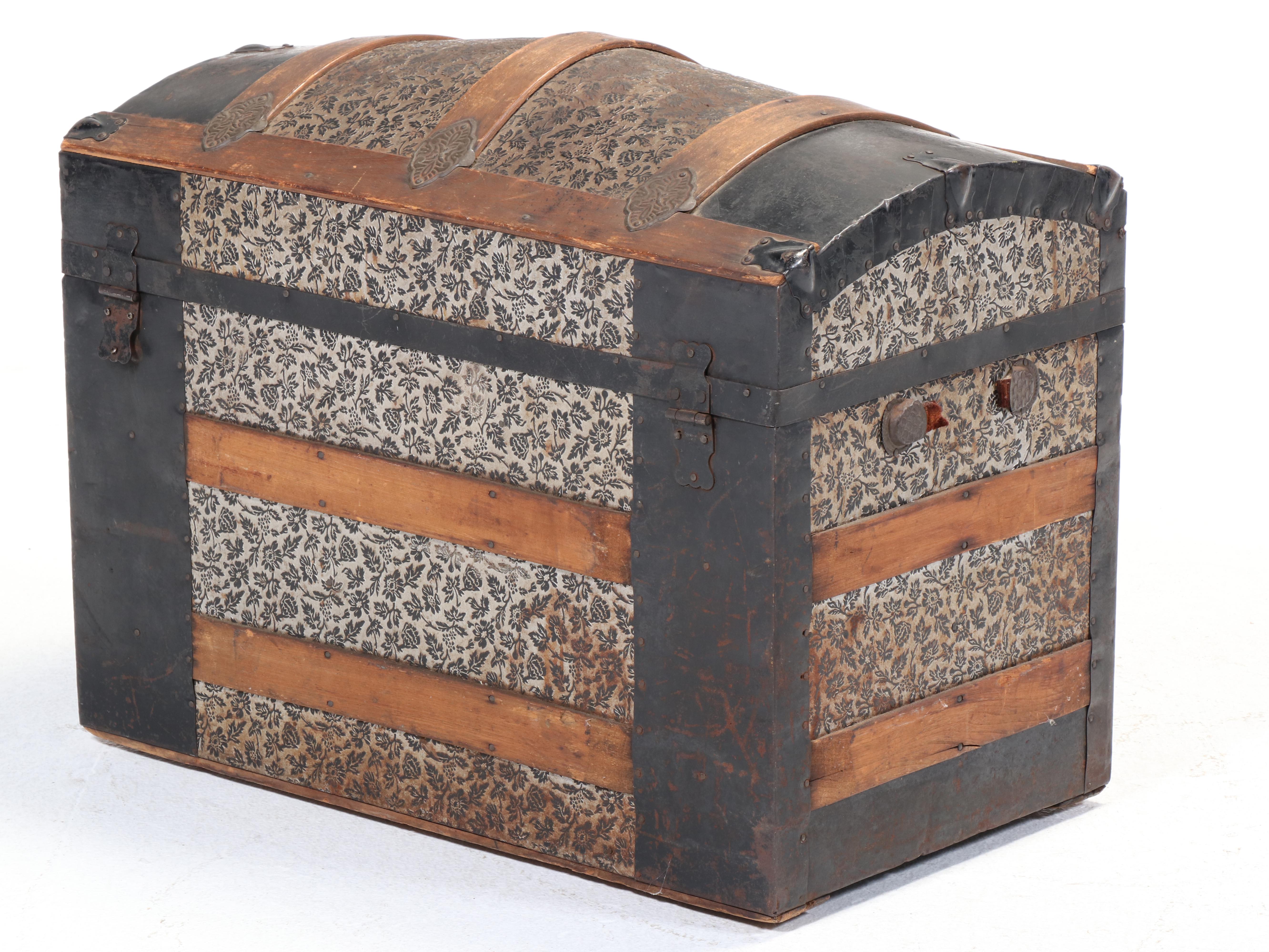 Late Victorian Metal-Clad and Slatted Wood Dome-Top Steamer Trunk