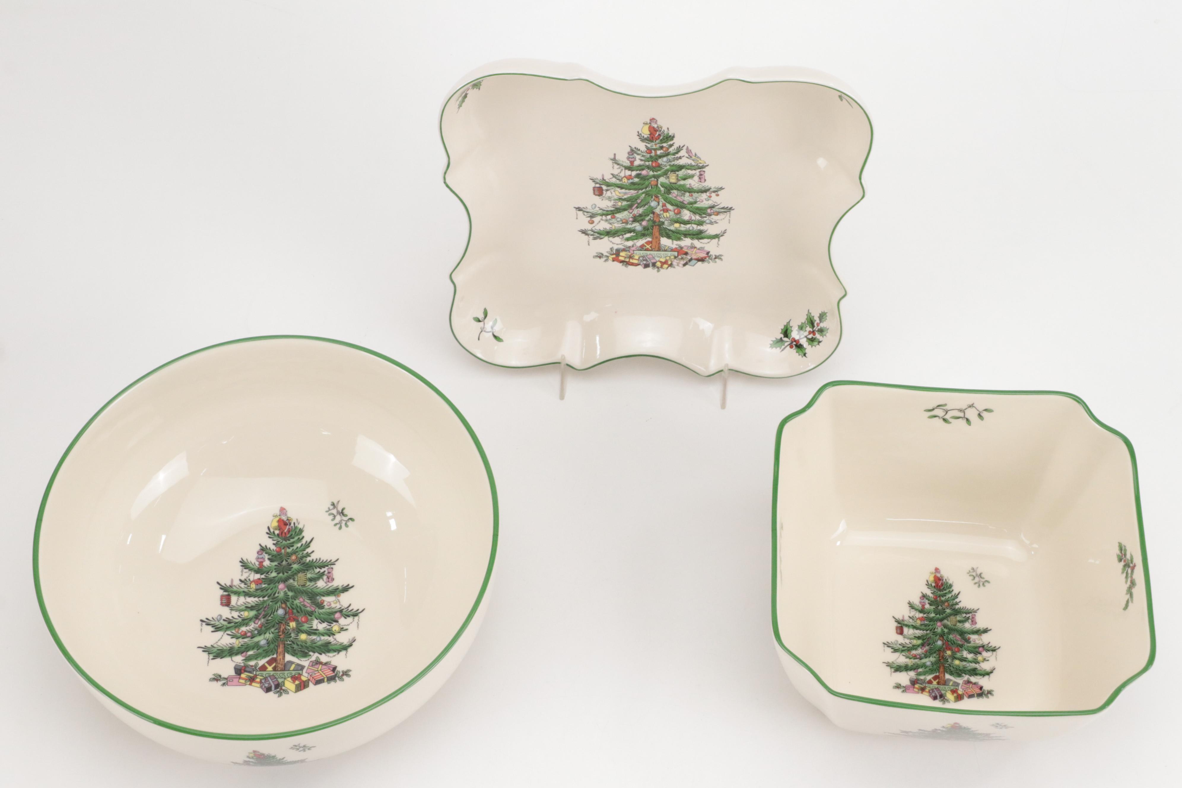 Spode "Christmas Tree" Ceramic Teapot and Cup Set with More