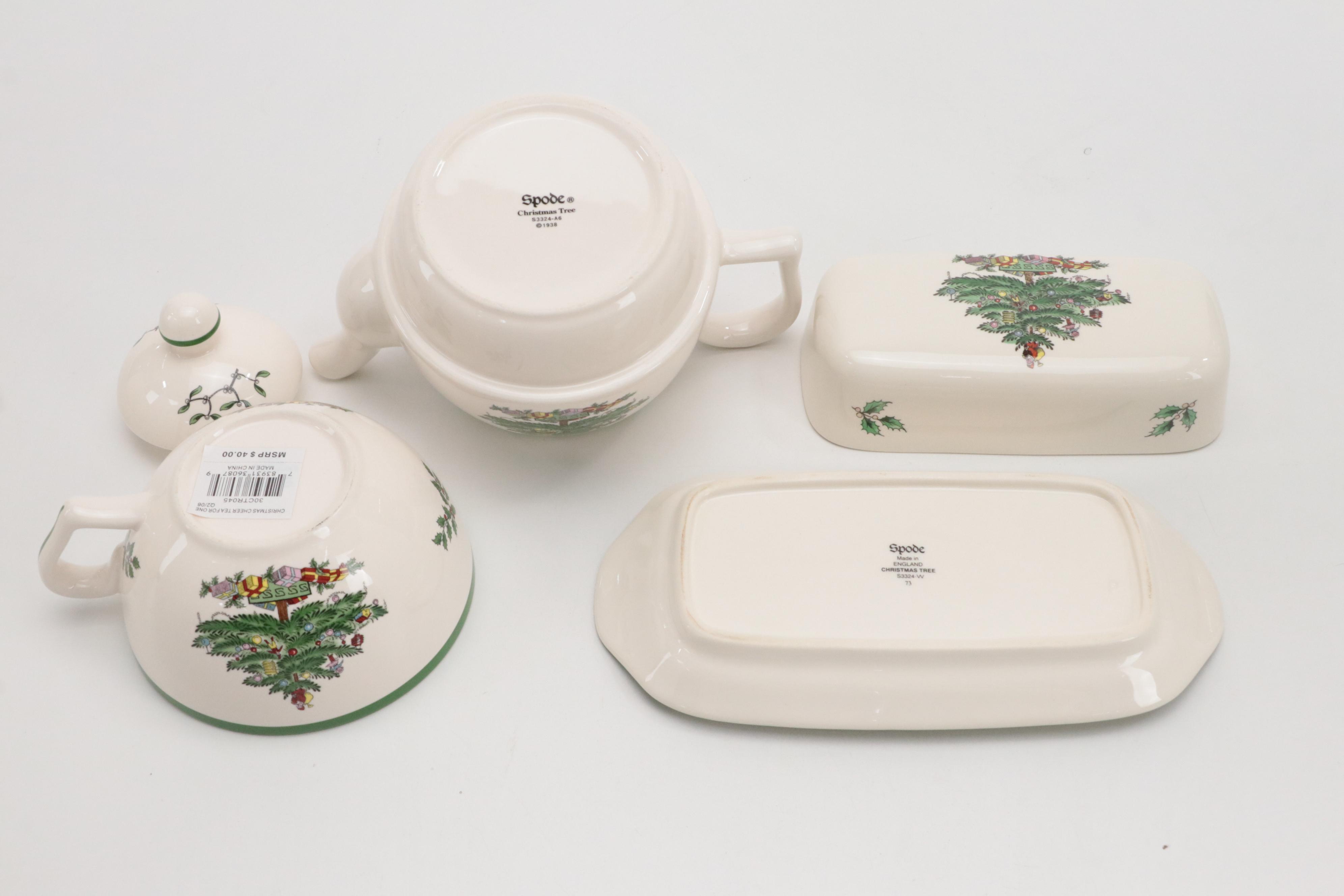 Spode "Christmas Tree" Ceramic Teapot and Cup Set with More