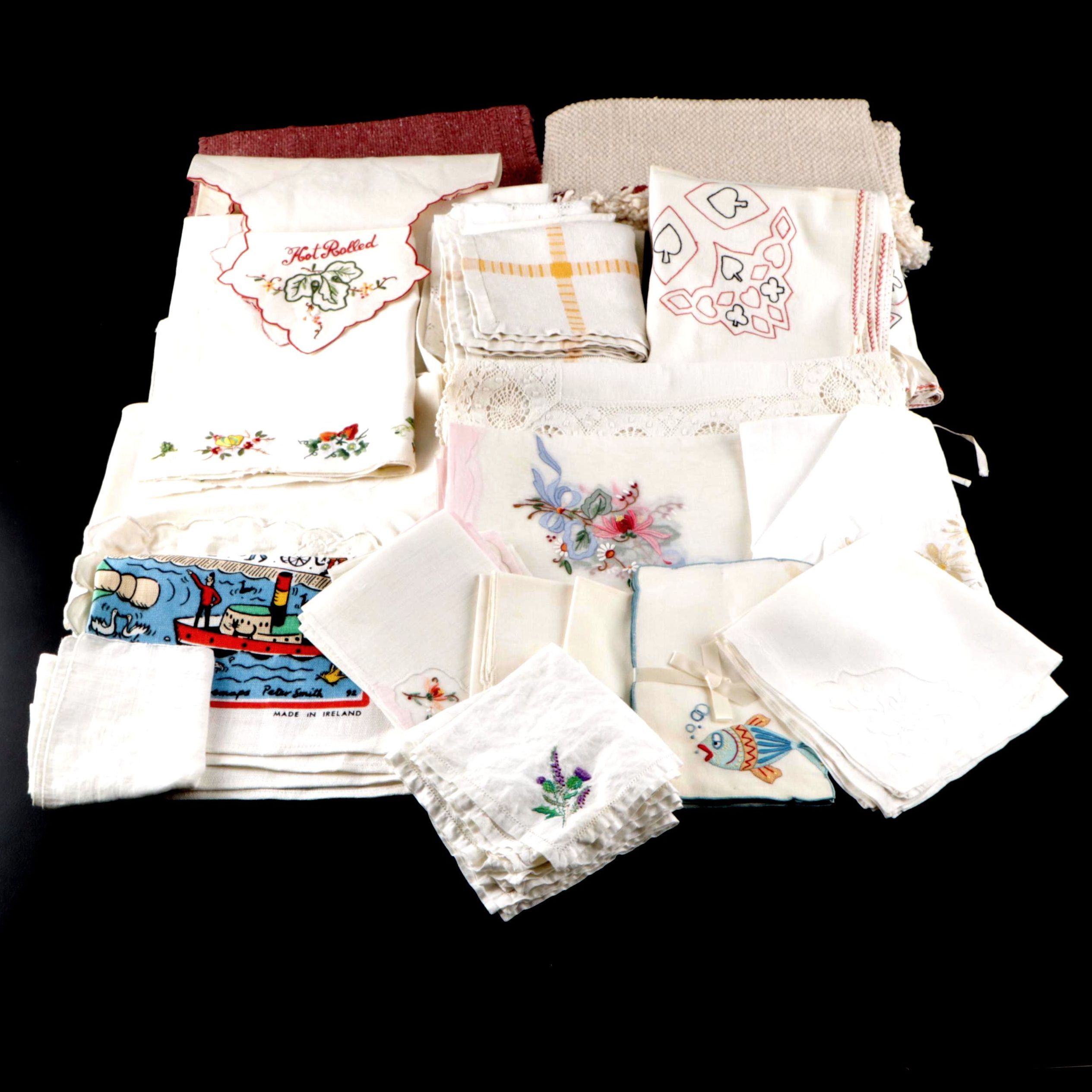 Card Table Cover with Embroidered and Other Table Linens