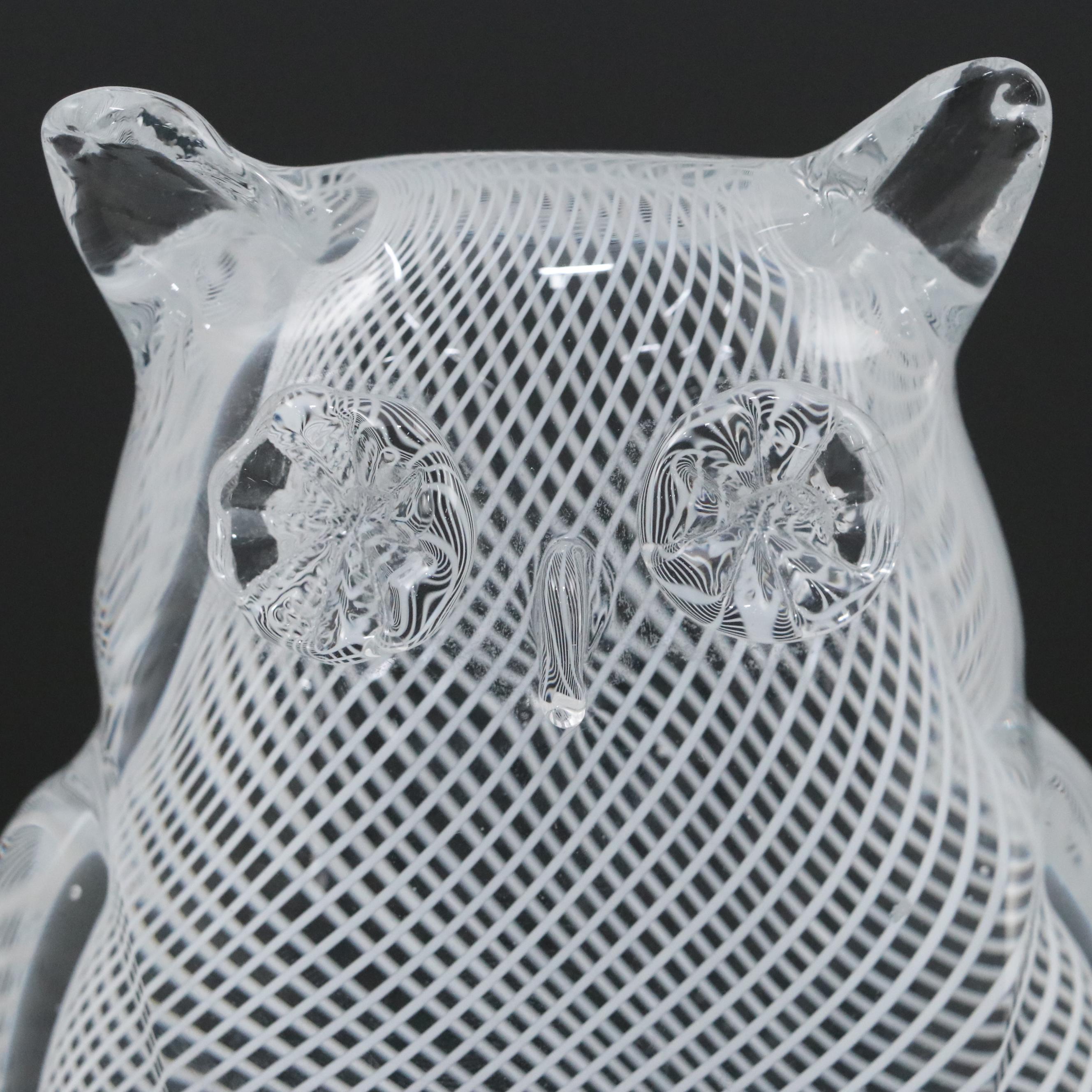 Oggetti Murano Handcrafted Lattimo Filigrana Art Glass Owl Sculpture