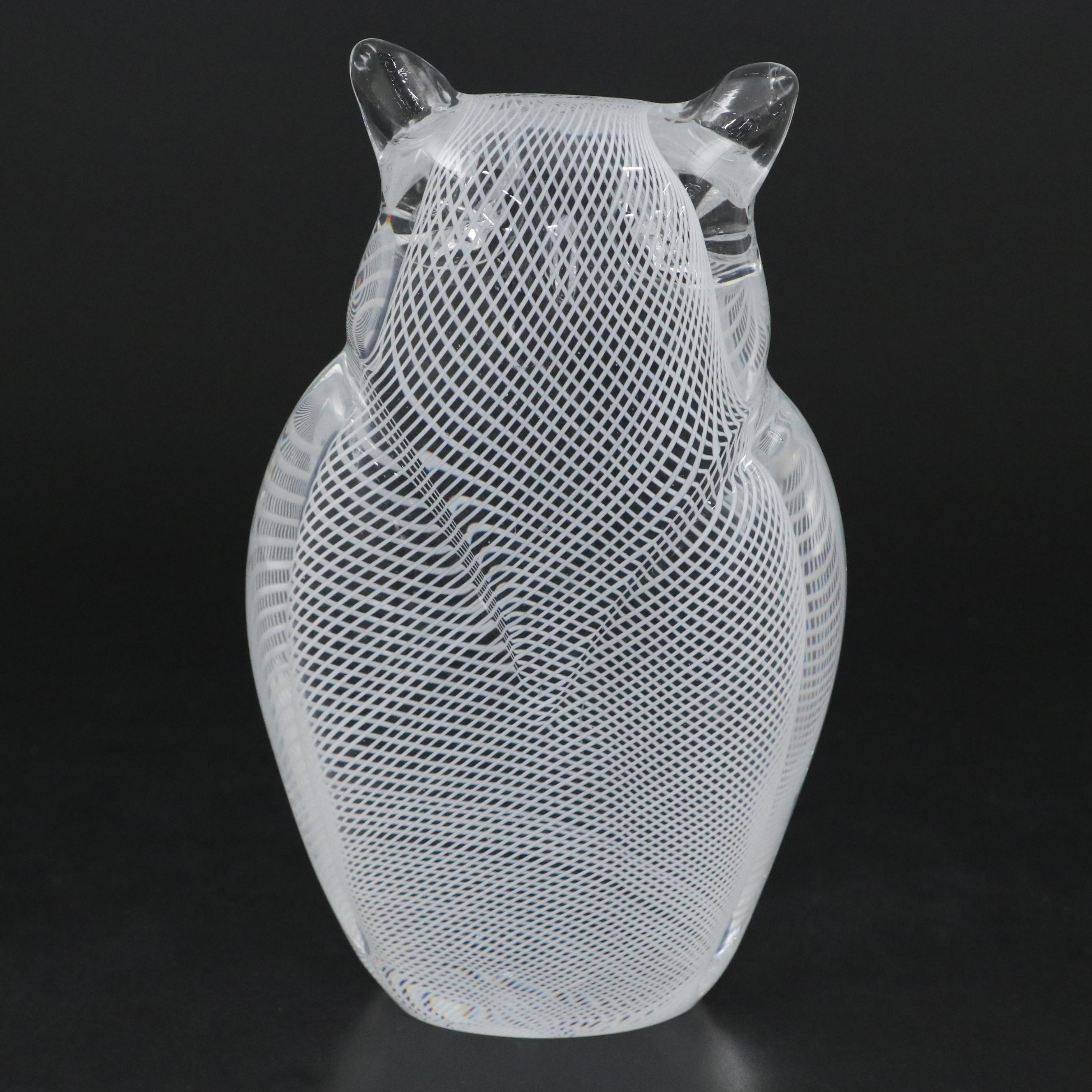 Oggetti Murano Handcrafted Lattimo Filigrana Art Glass Owl Sculpture