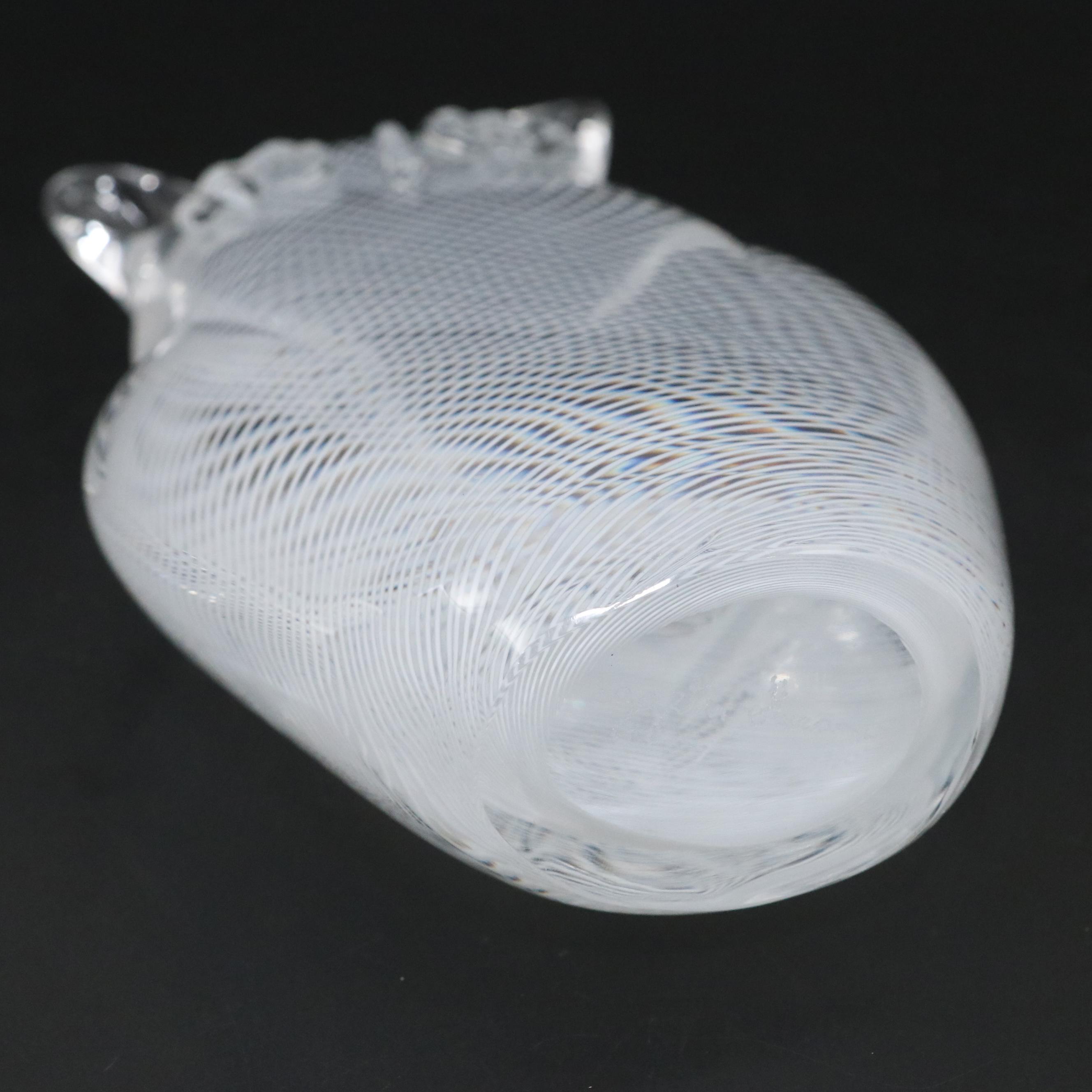 Oggetti Murano Handcrafted Lattimo Filigrana Art Glass Owl Sculpture