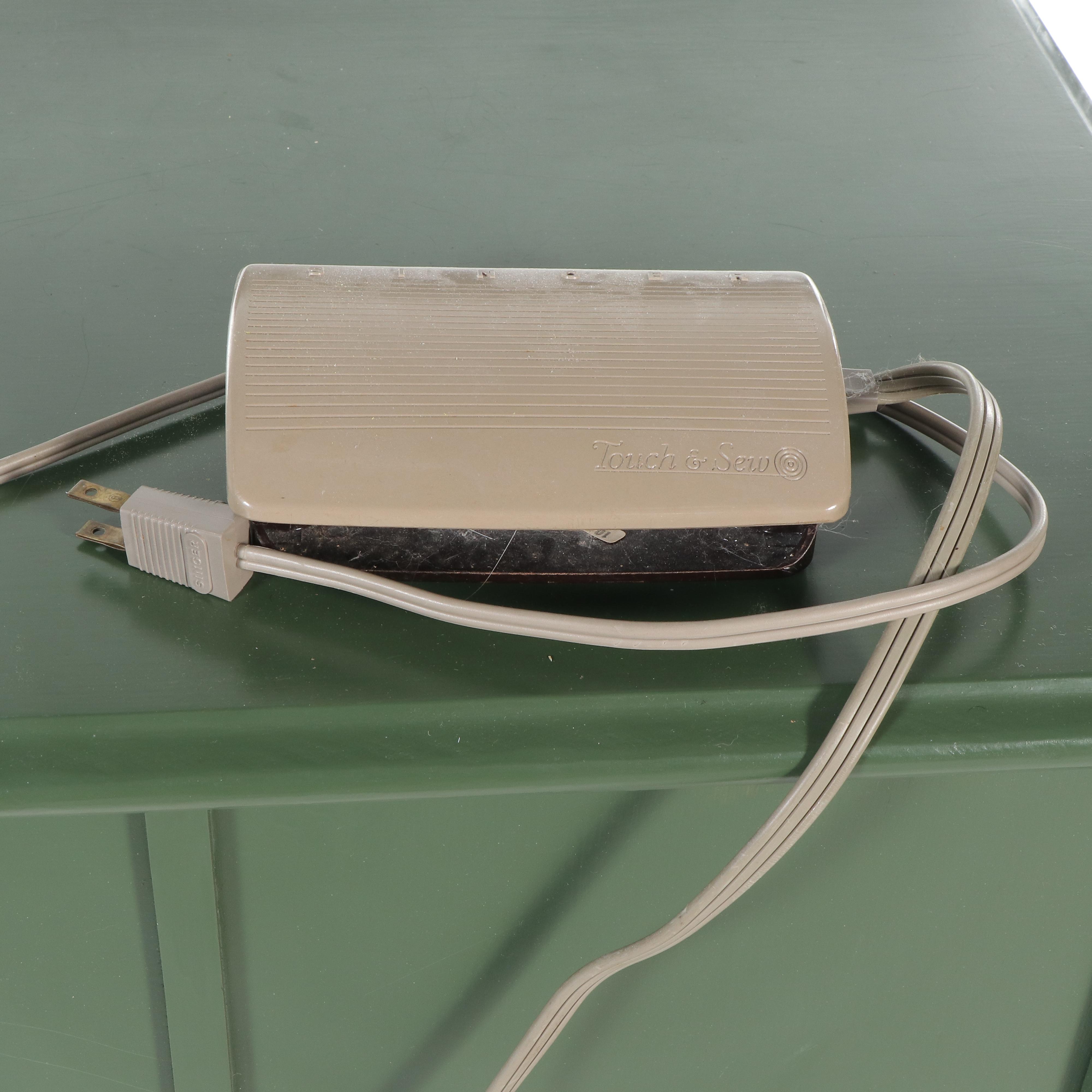 Singer Mid-Century Sewing Machine with Cabinet and Chair, Notions, Accessories