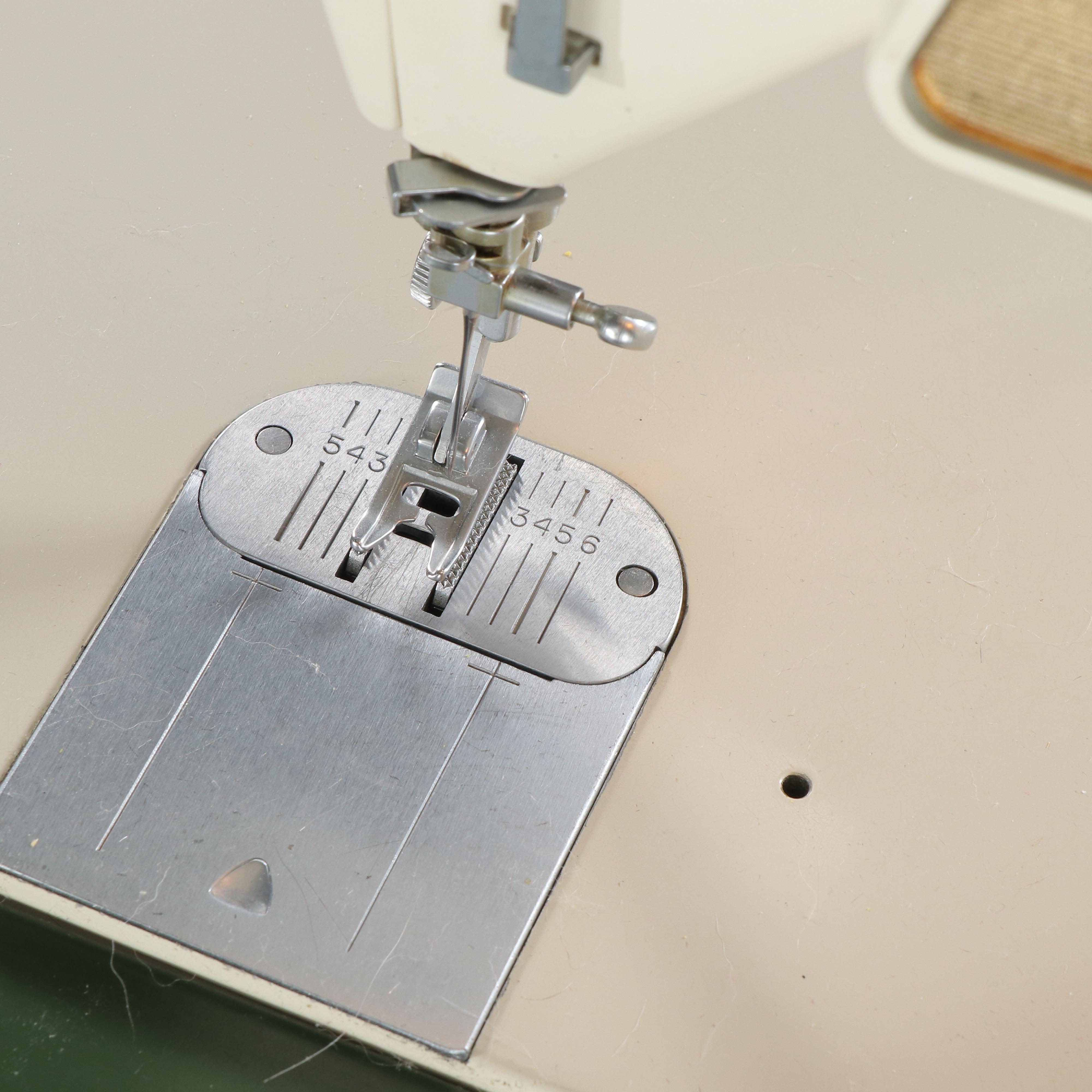 Singer Mid-Century Sewing Machine with Cabinet and Chair, Notions, Accessories