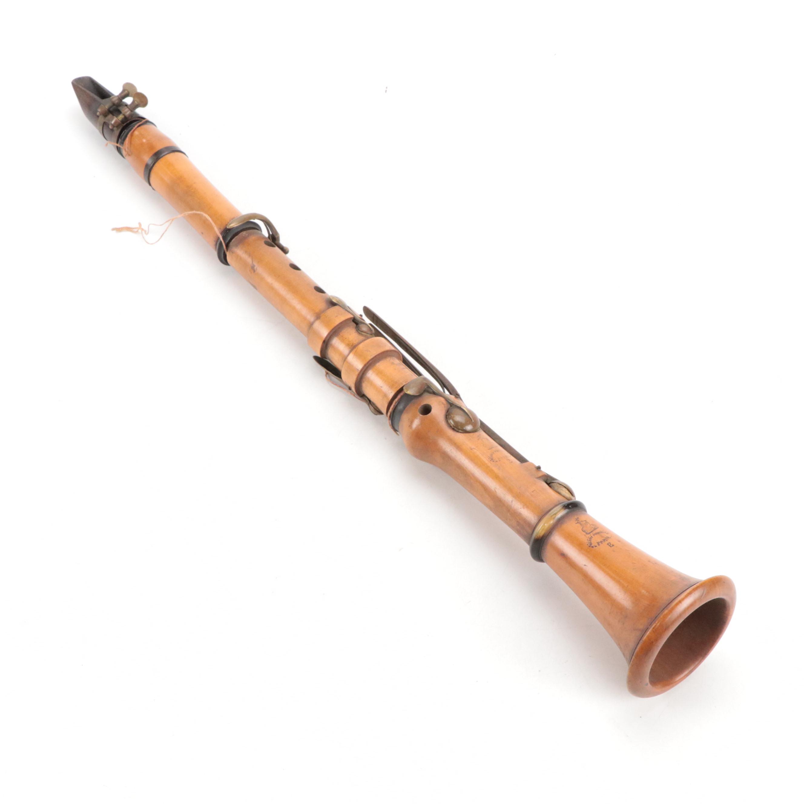 French Henry Pourcelle Boxwood Clarinet, Early 20th Century