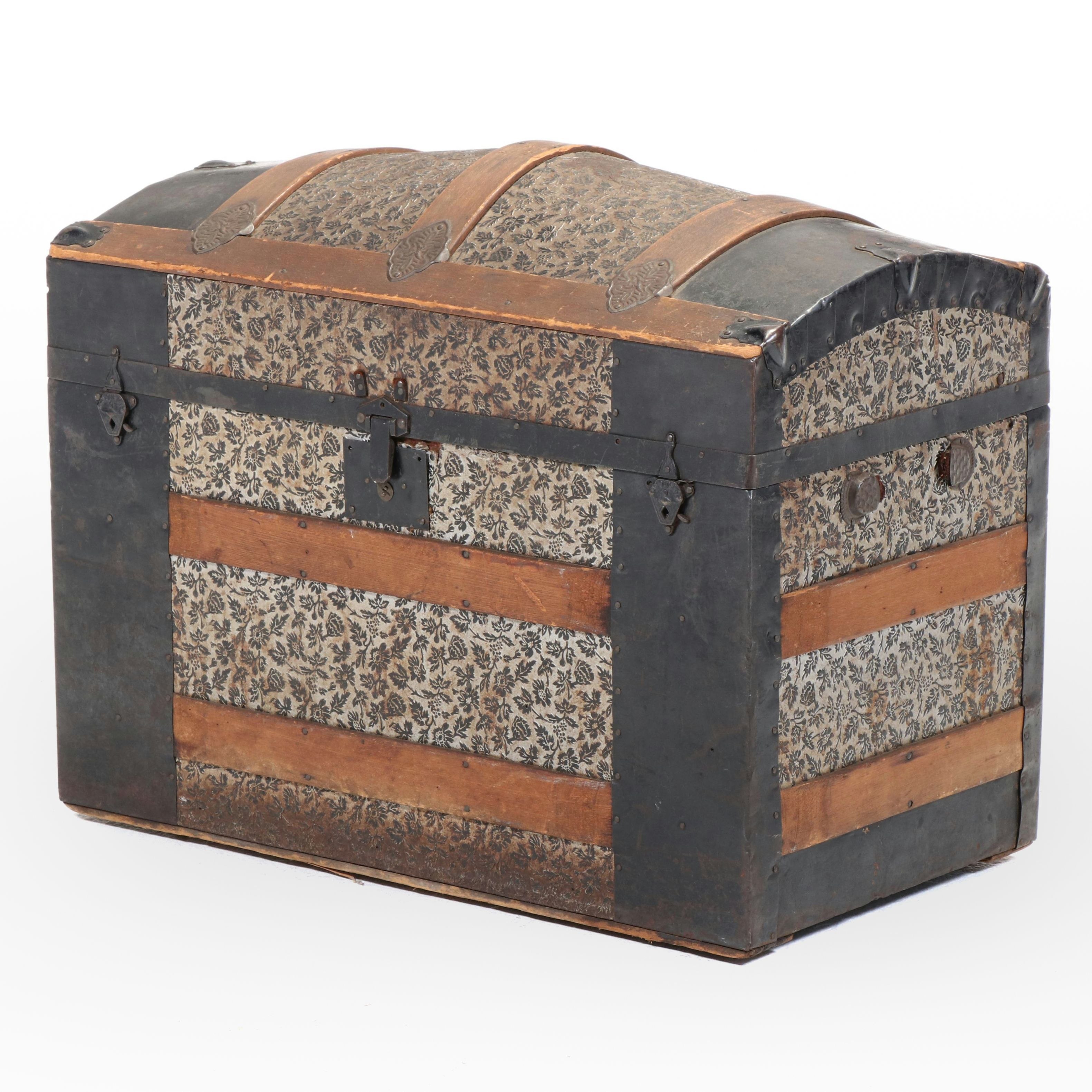 Late Victorian Metal-Clad and Slatted Wood Dome-Top Steamer Trunk