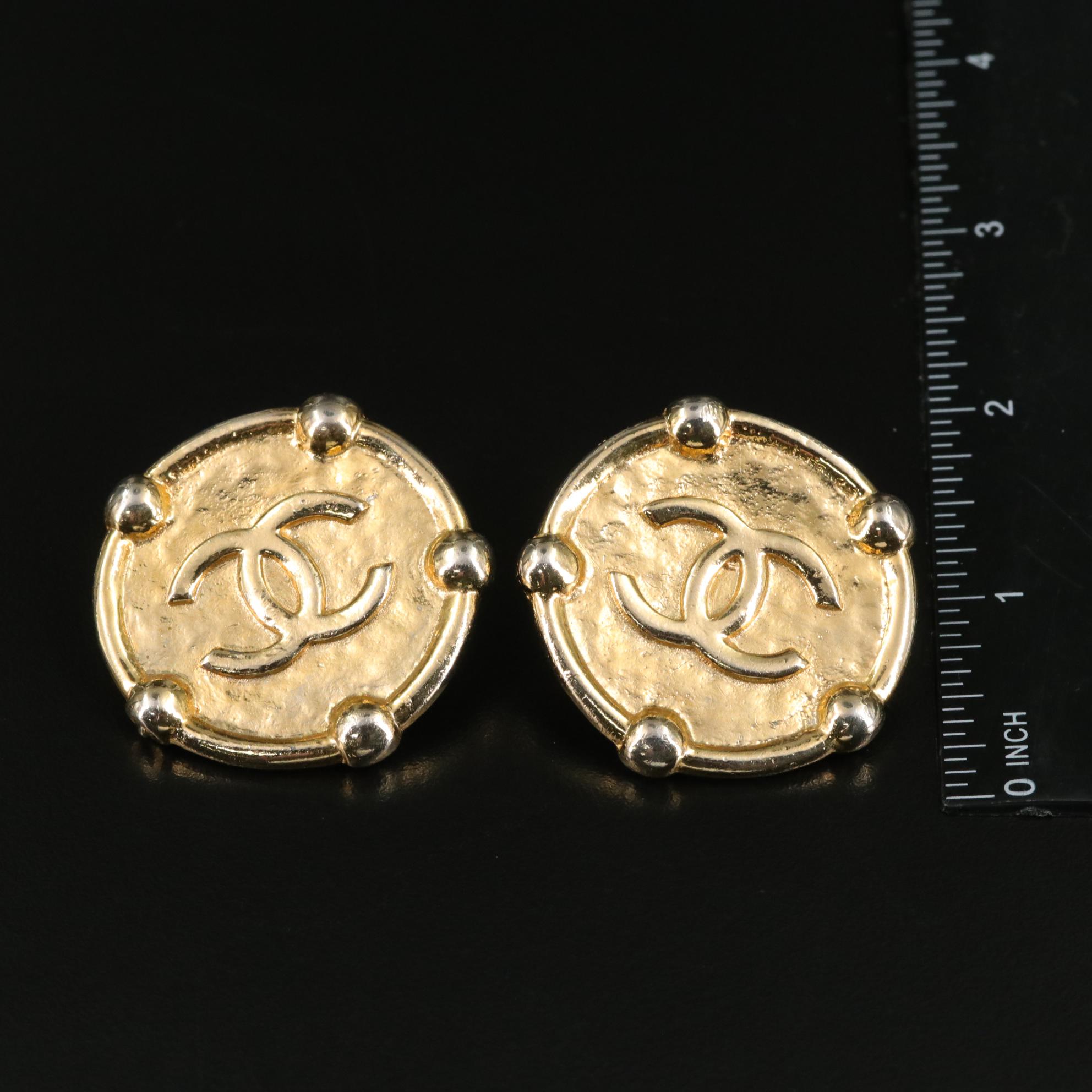 Chanel CC Logo Designer Runway Oversized Medallion Drop Earrings