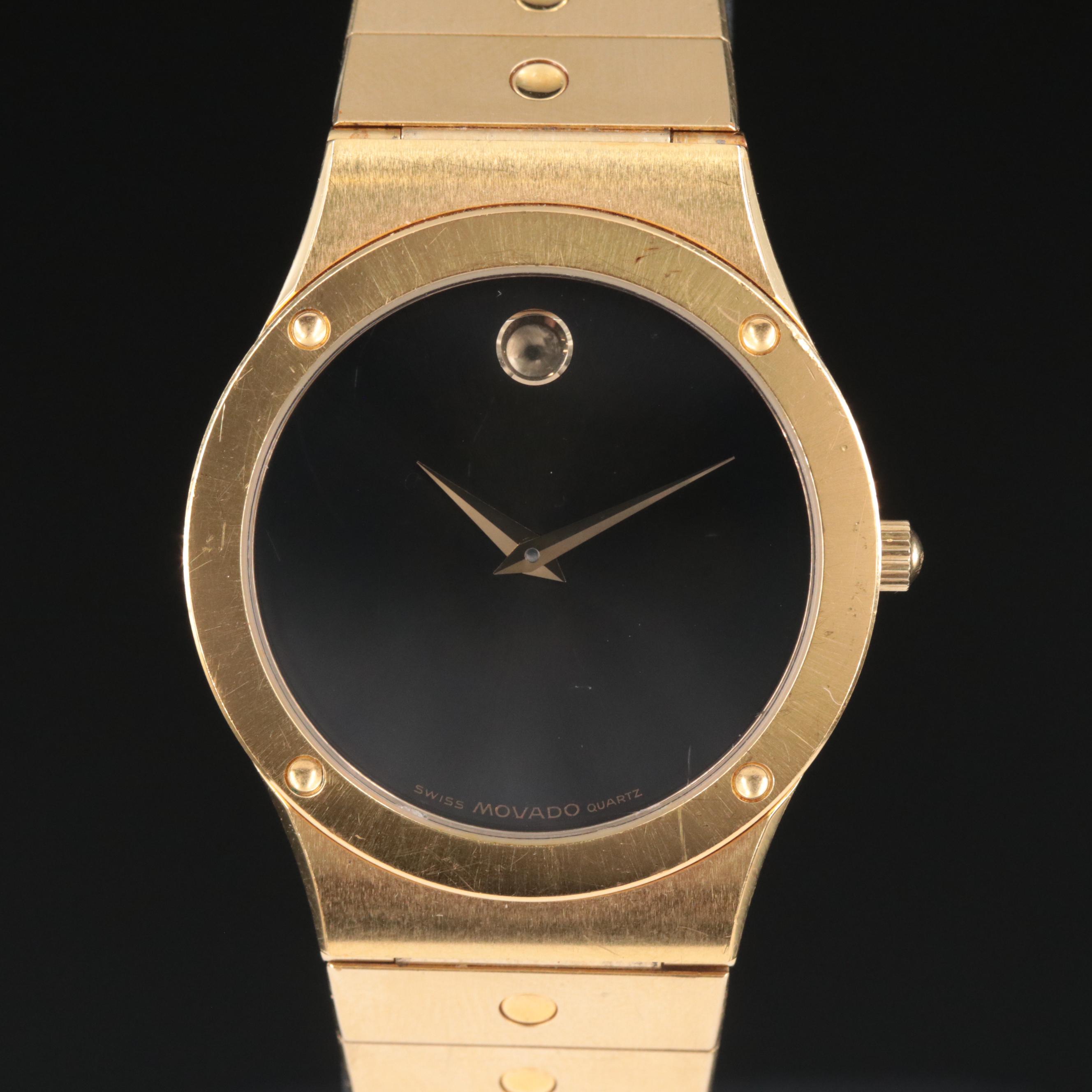 Movado Museum Black Dial Gold Tone Watch