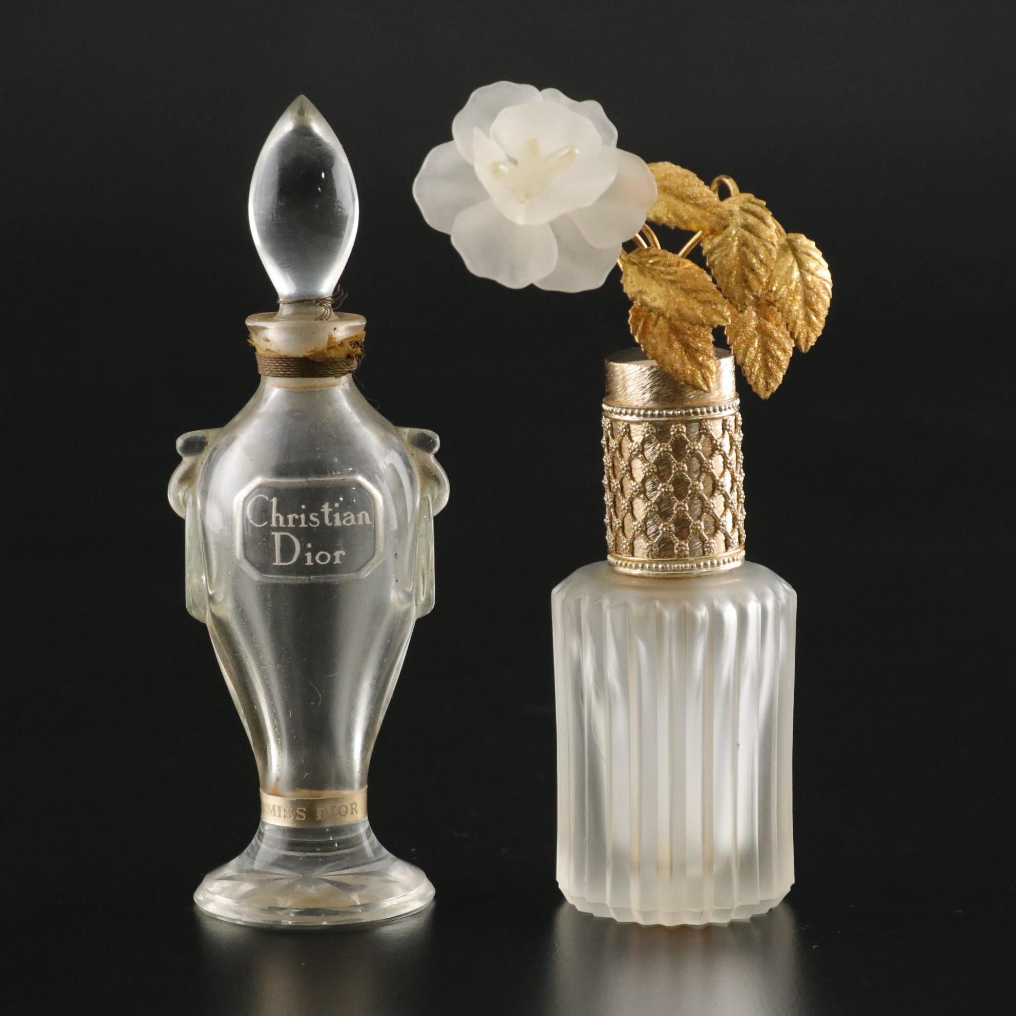 Perfume Bottles Featuring French Opalescent Stopper, Hanau Silver Collar & Dior