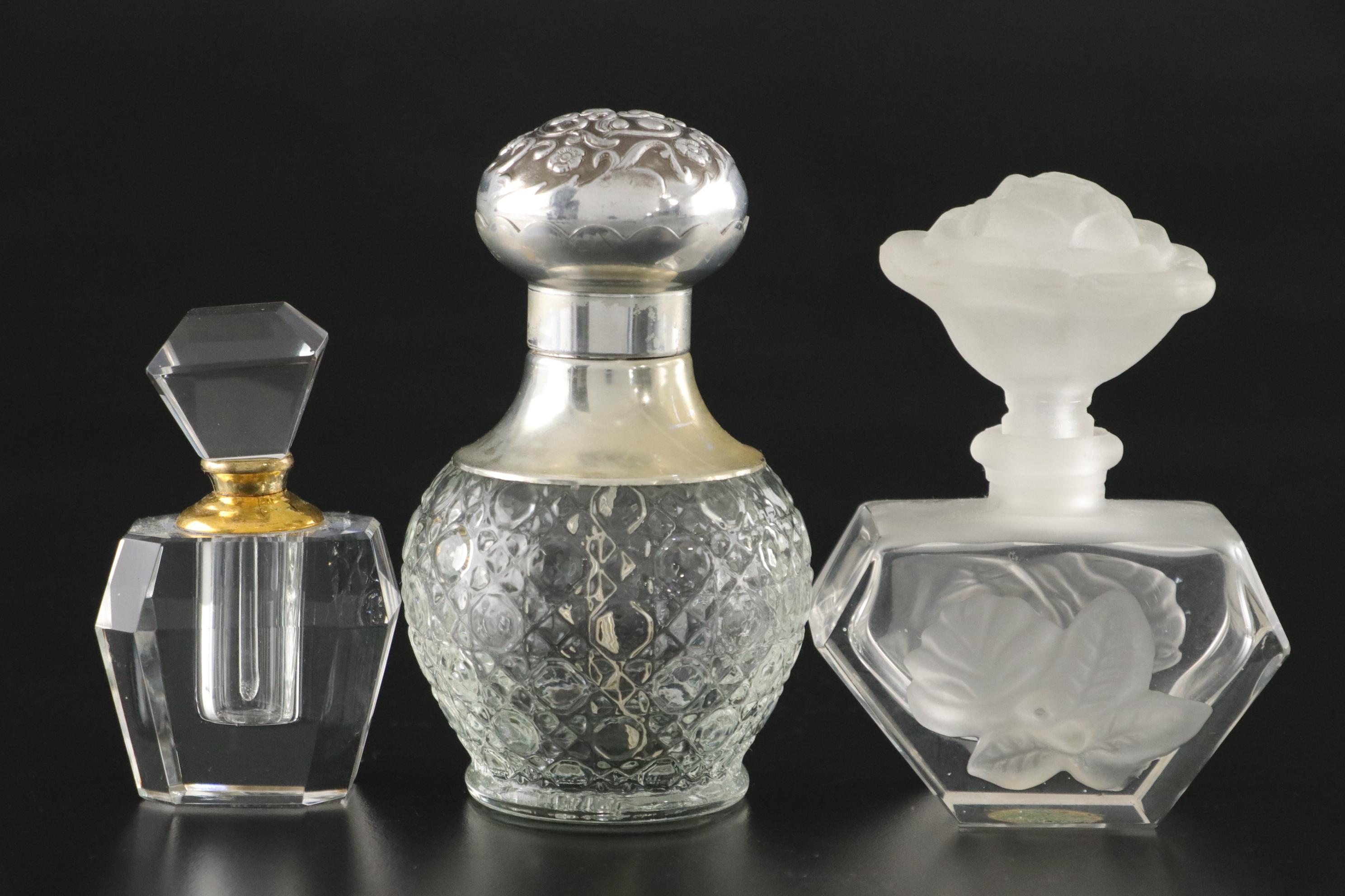 Perfume Bottles Featuring French Opalescent Stopper, Hanau Silver Collar & Dior