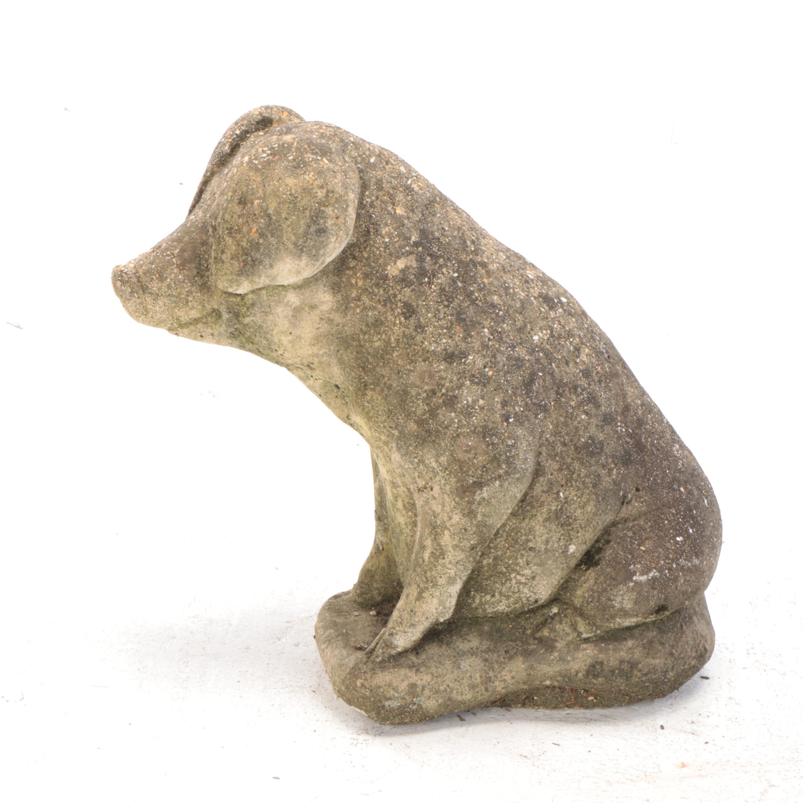 Cast Concrete Seated Pig Garden Statue
