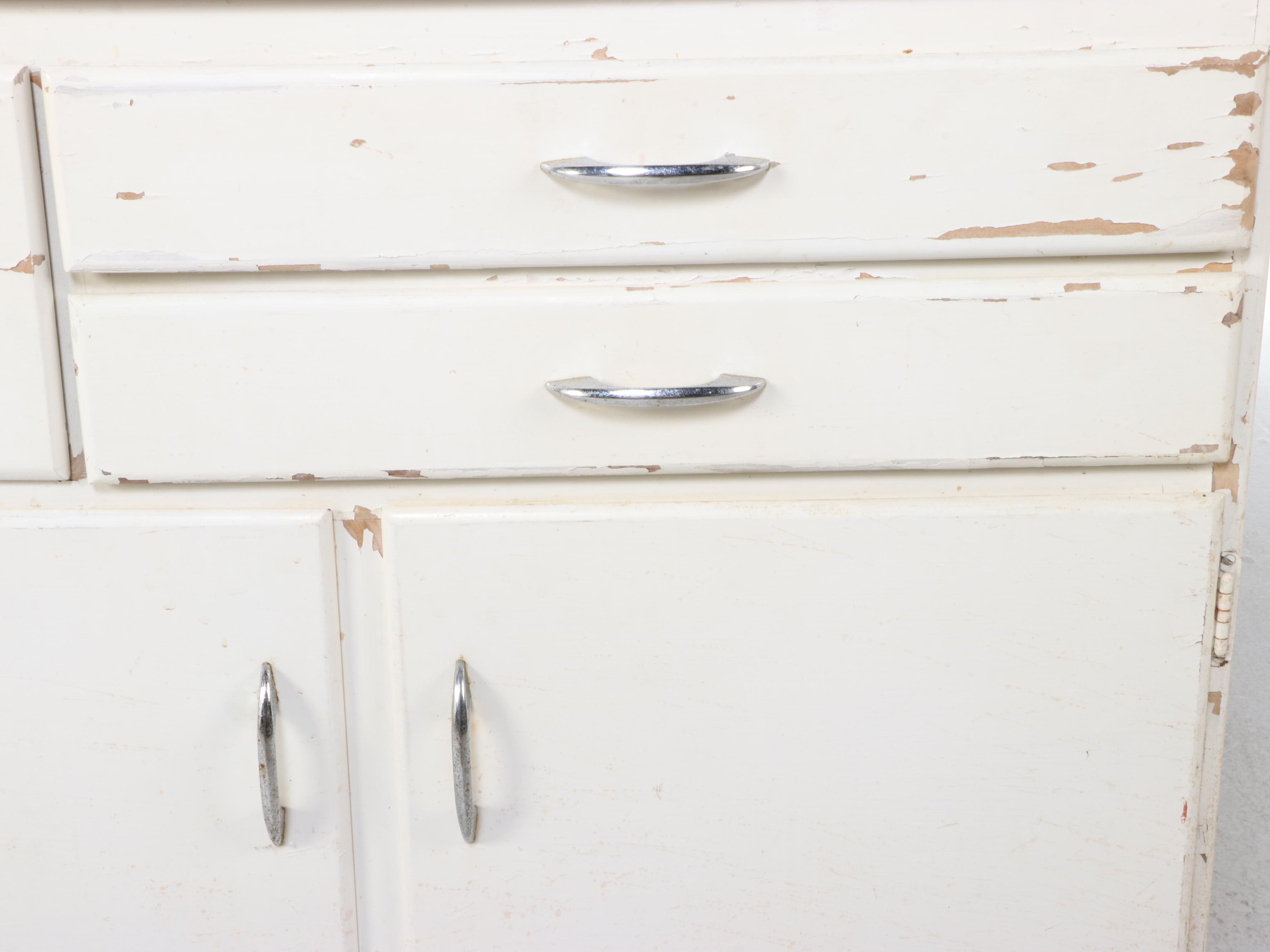 Art Deco Painted Wood and Enameled Metal Top Kitchen Cabinet, Circa 1930