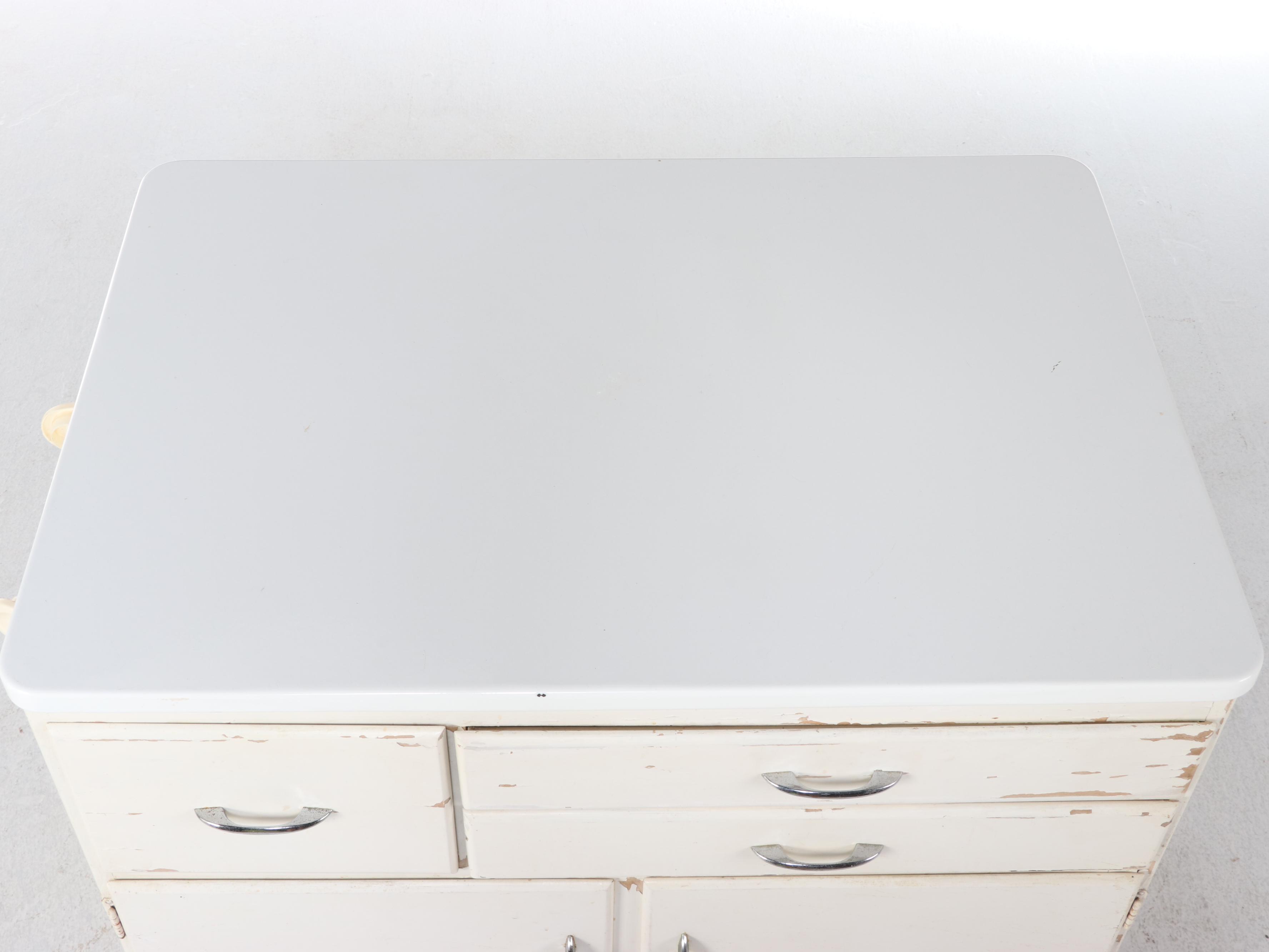 Art Deco Painted Wood and Enameled Metal Top Kitchen Cabinet, Circa 1930