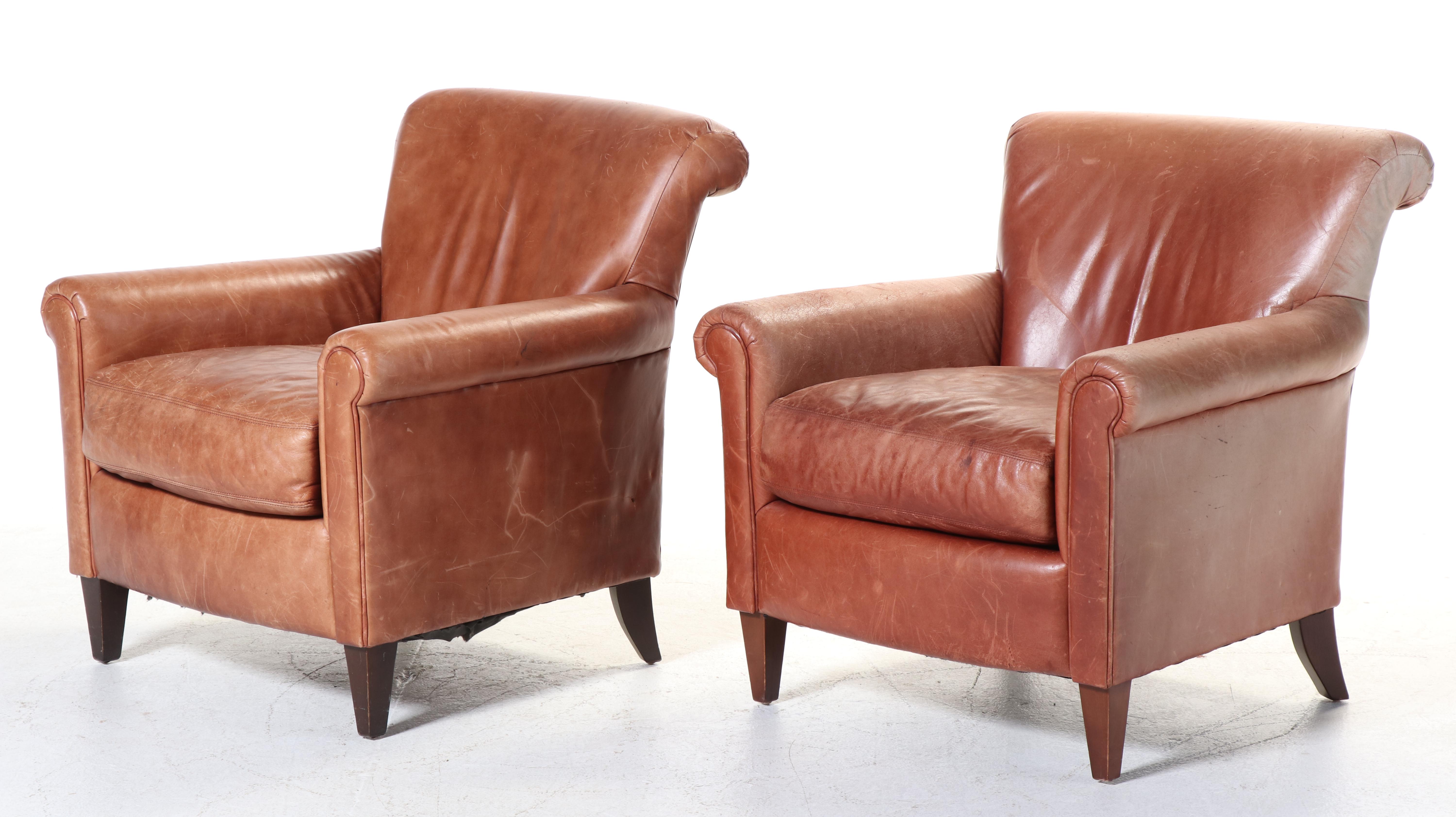 Pair of Bernhardt Art Deco Style Leather Club Chairs