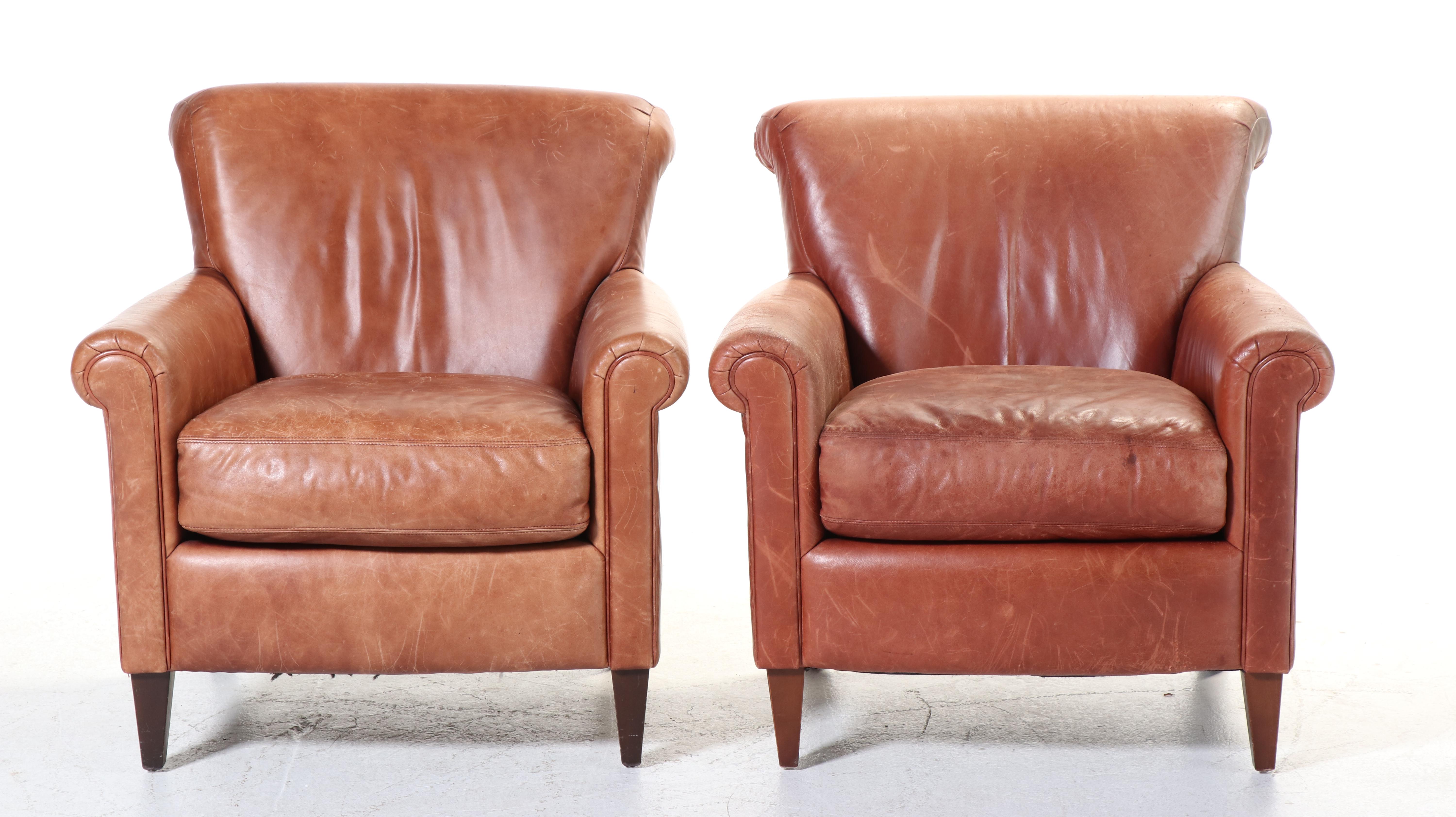Pair of Bernhardt Art Deco Style Leather Club Chairs