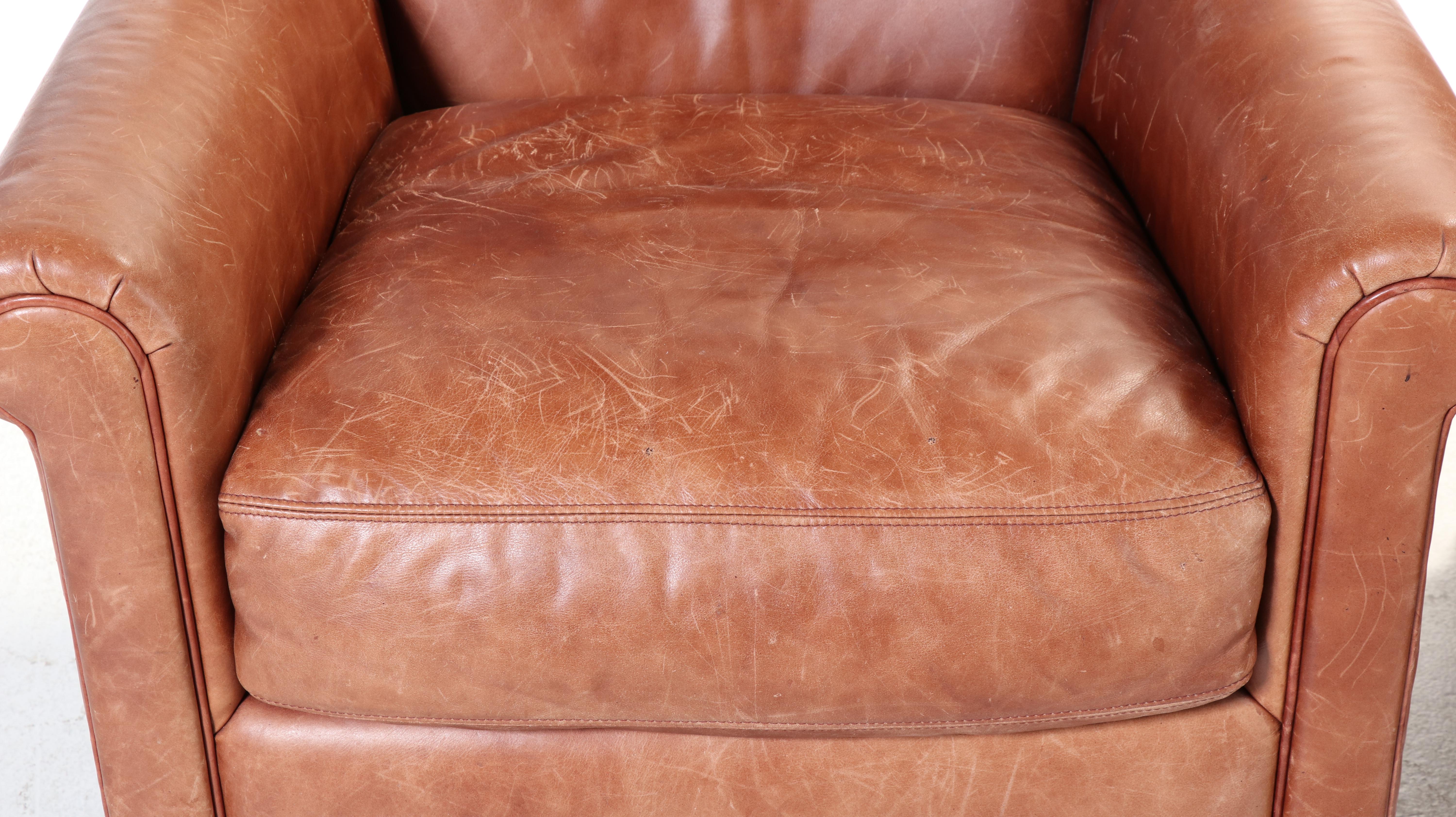 Pair of Bernhardt Art Deco Style Leather Club Chairs