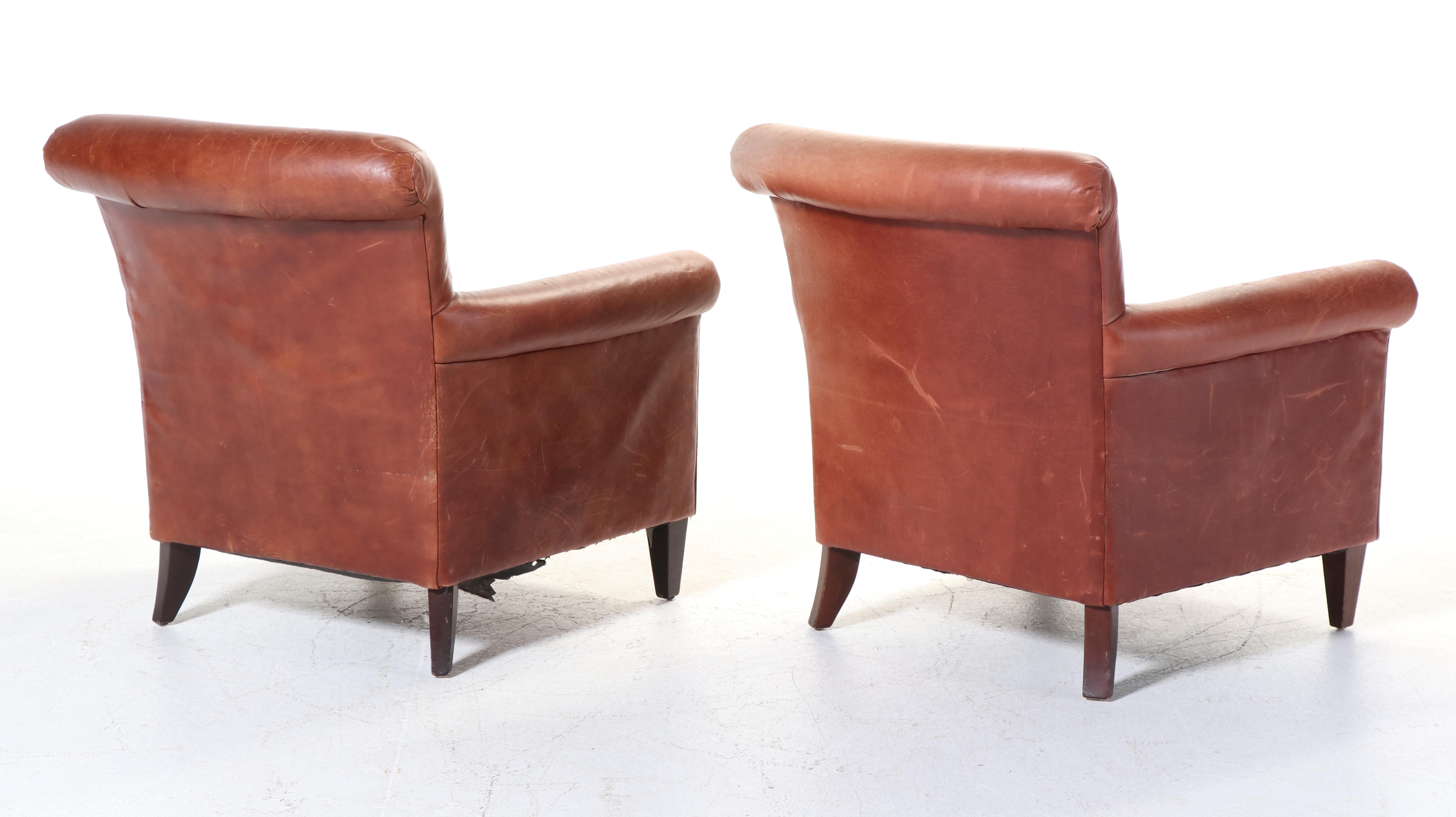Pair of Bernhardt Art Deco Style Leather Club Chairs