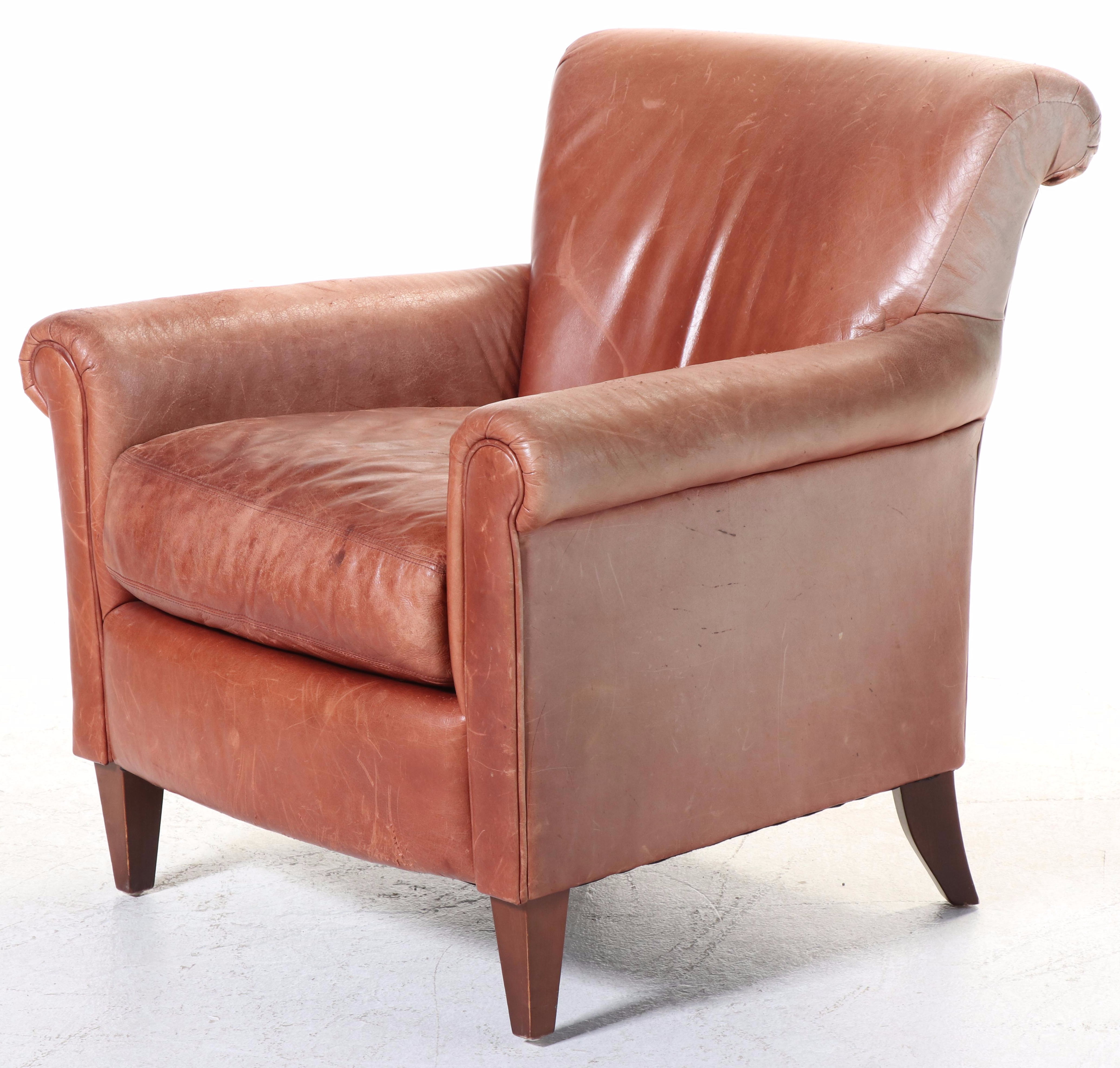 Pair of Bernhardt Art Deco Style Leather Club Chairs