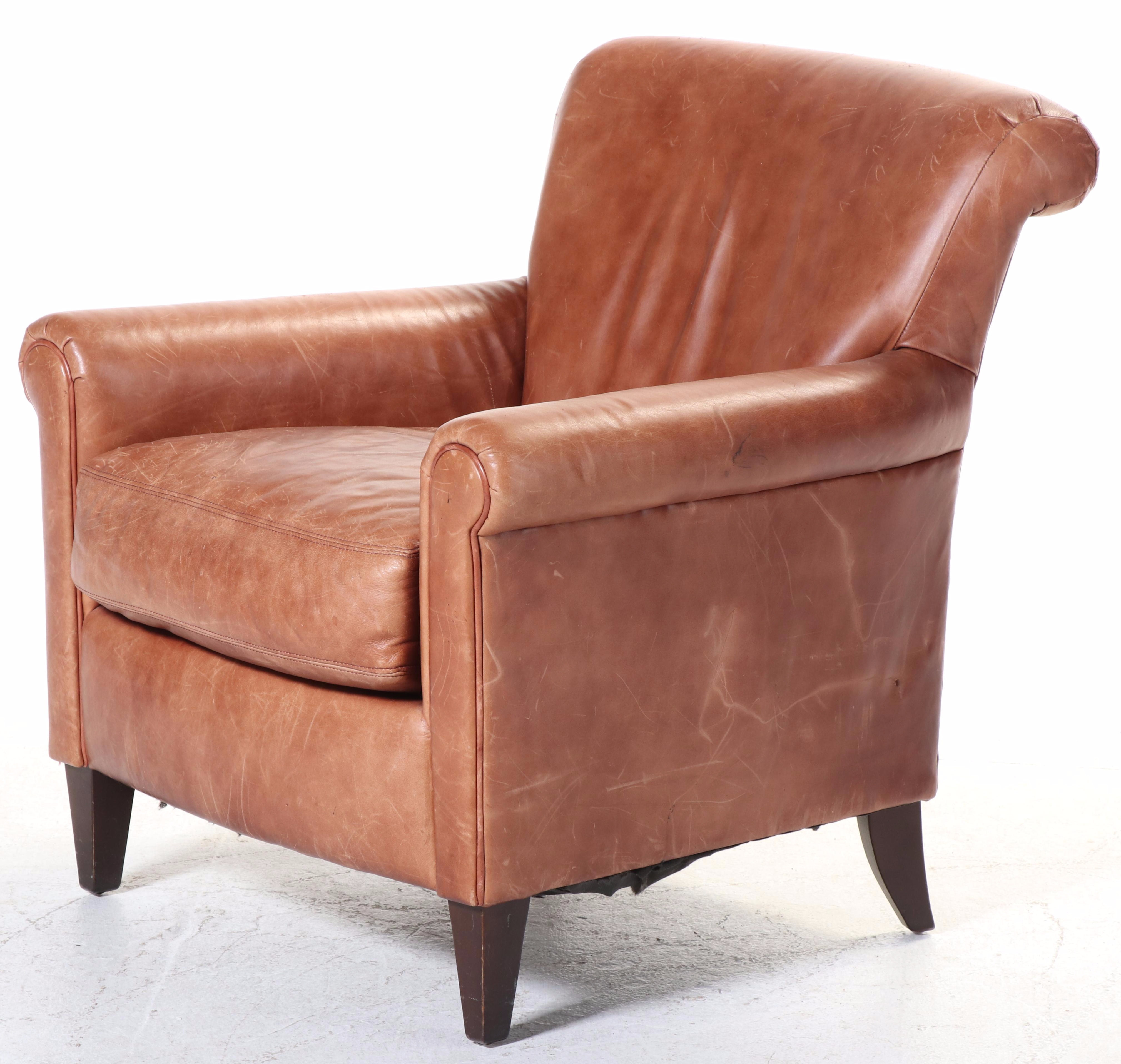 Pair of Bernhardt Art Deco Style Leather Club Chairs