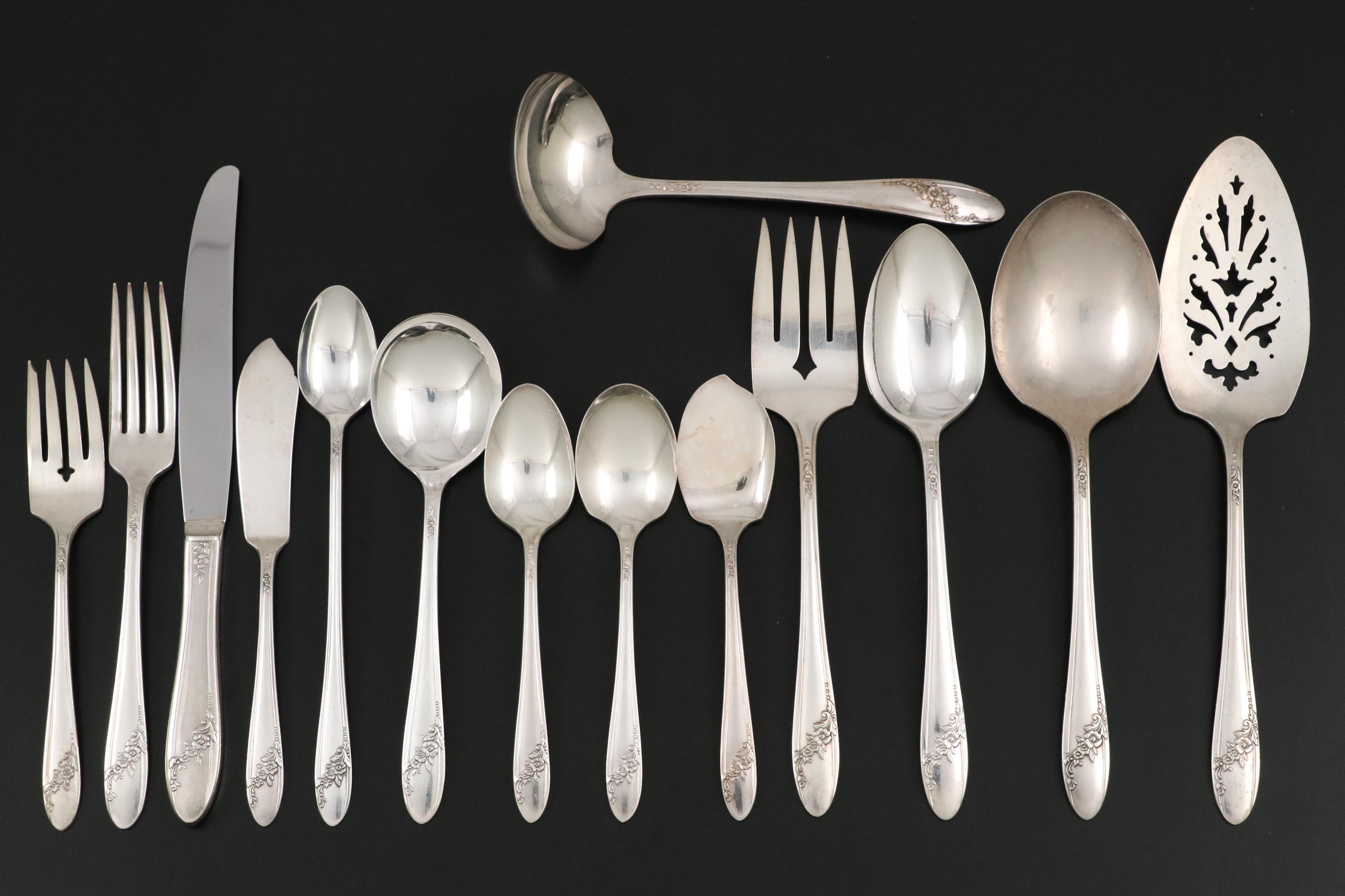 Oneida Silver "Queen Bess II" Silver Plate Flatware with Other Silver Plate