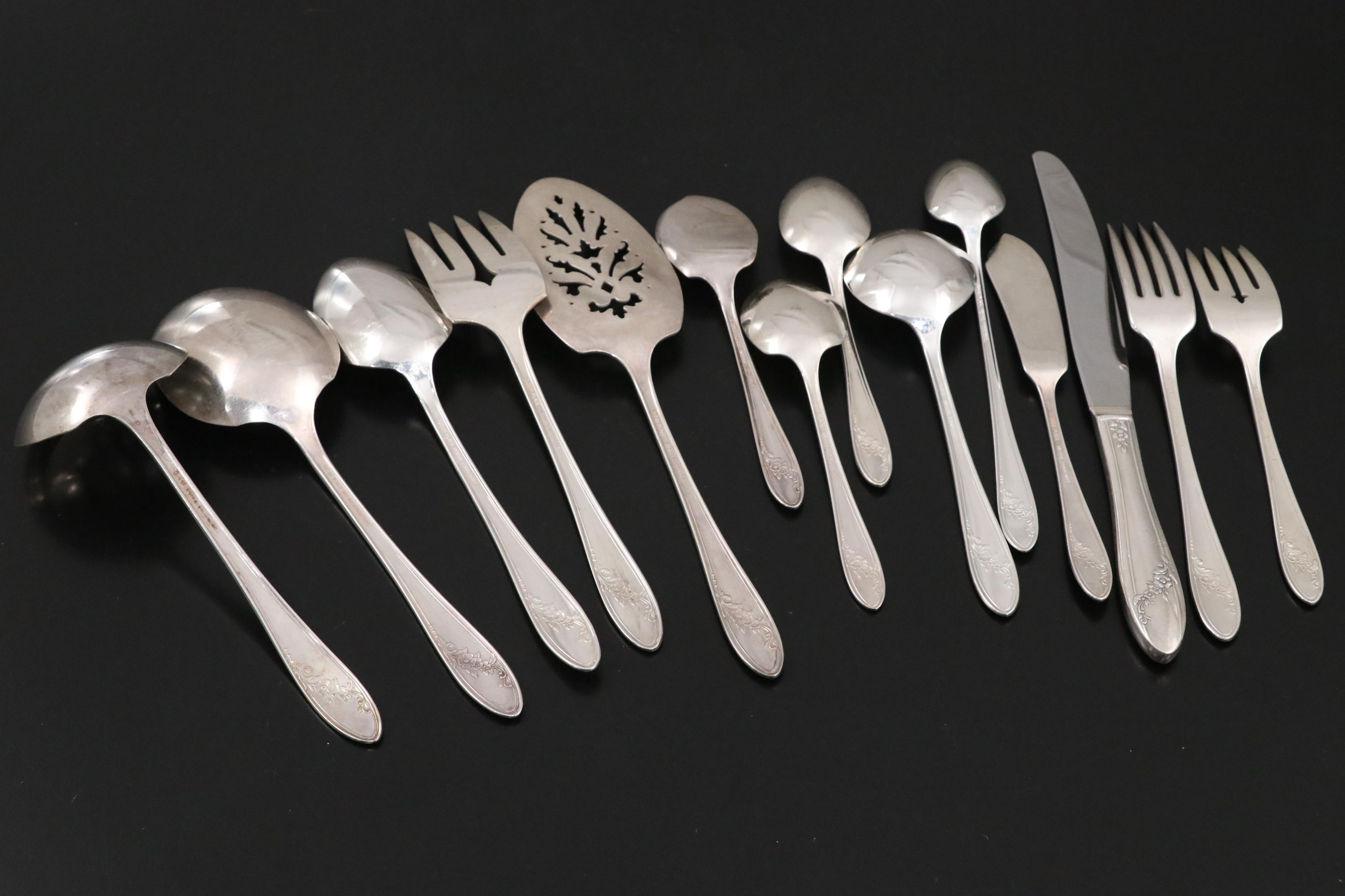 Oneida Silver "Queen Bess II" Silver Plate Flatware with Other Silver Plate