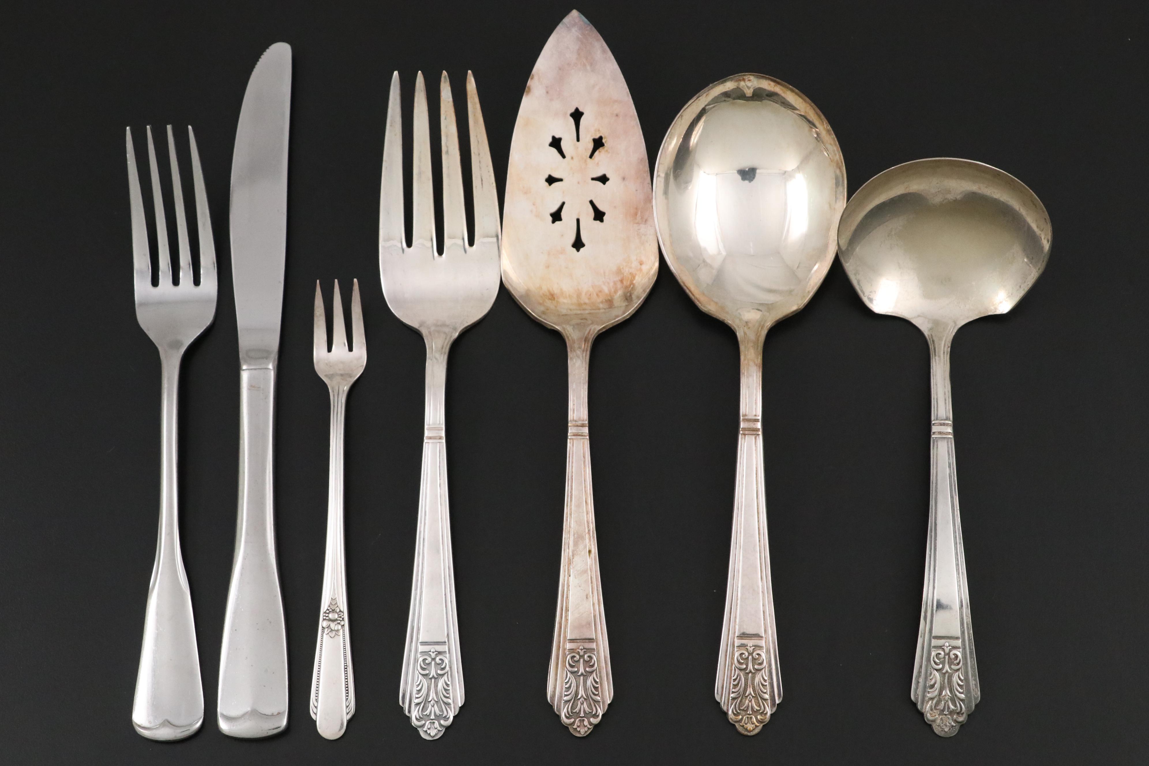 Oneida Silver "Queen Bess II" Silver Plate Flatware with Other Silver Plate