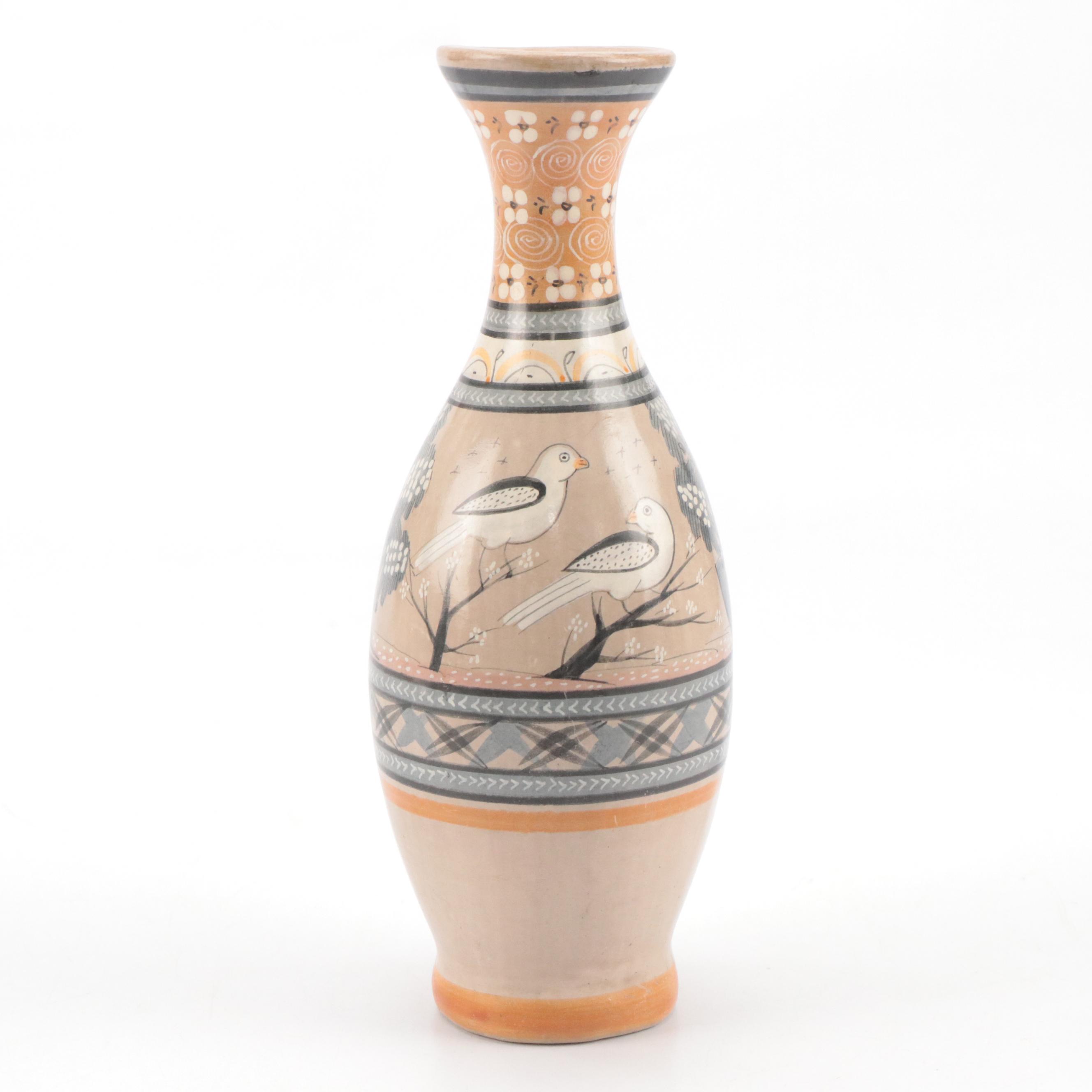 Mexican Tonala Folk Art Hand-Painted Ceramic Pitchers, Platter, and Vases