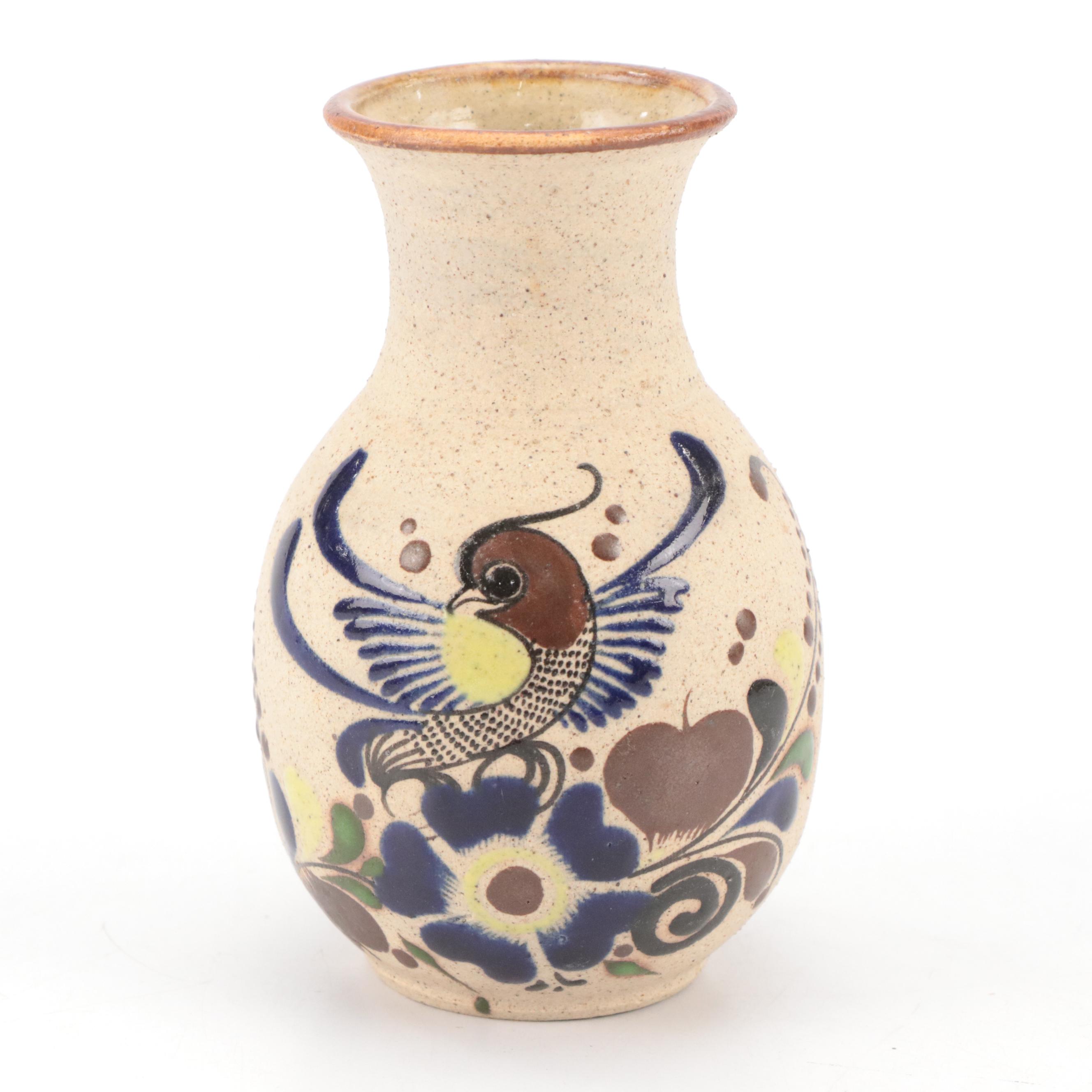 Mexican Tonala Folk Art Hand-Painted Ceramic Pitchers, Platter, and Vases