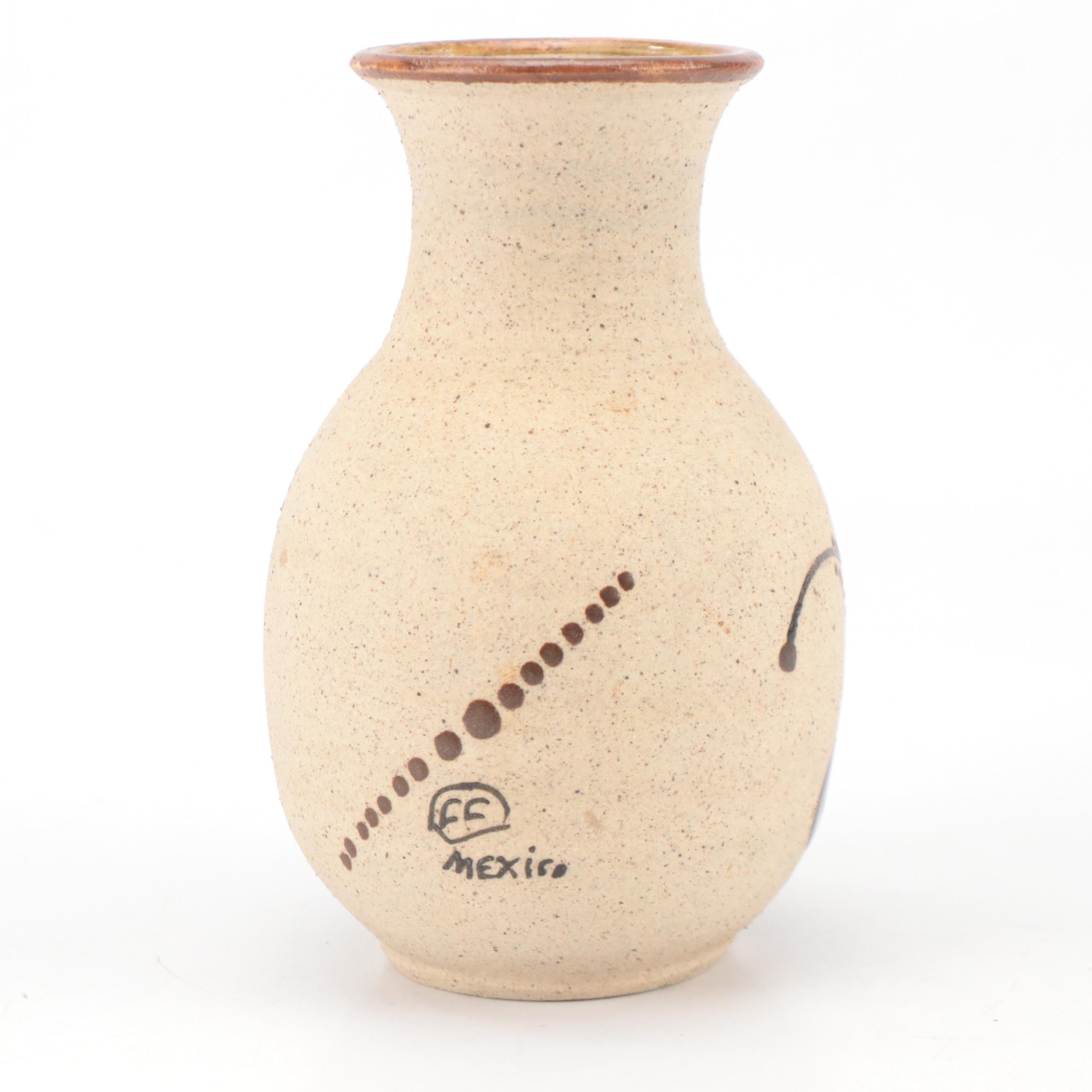 Mexican Tonala Folk Art Hand-Painted Ceramic Pitchers, Platter, and Vases