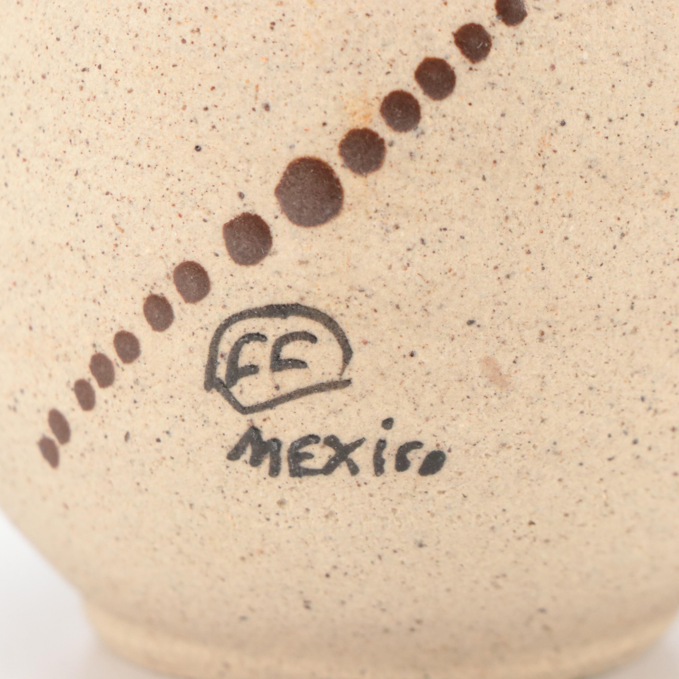 Mexican Tonala Folk Art Hand-Painted Ceramic Pitchers, Platter, and Vases