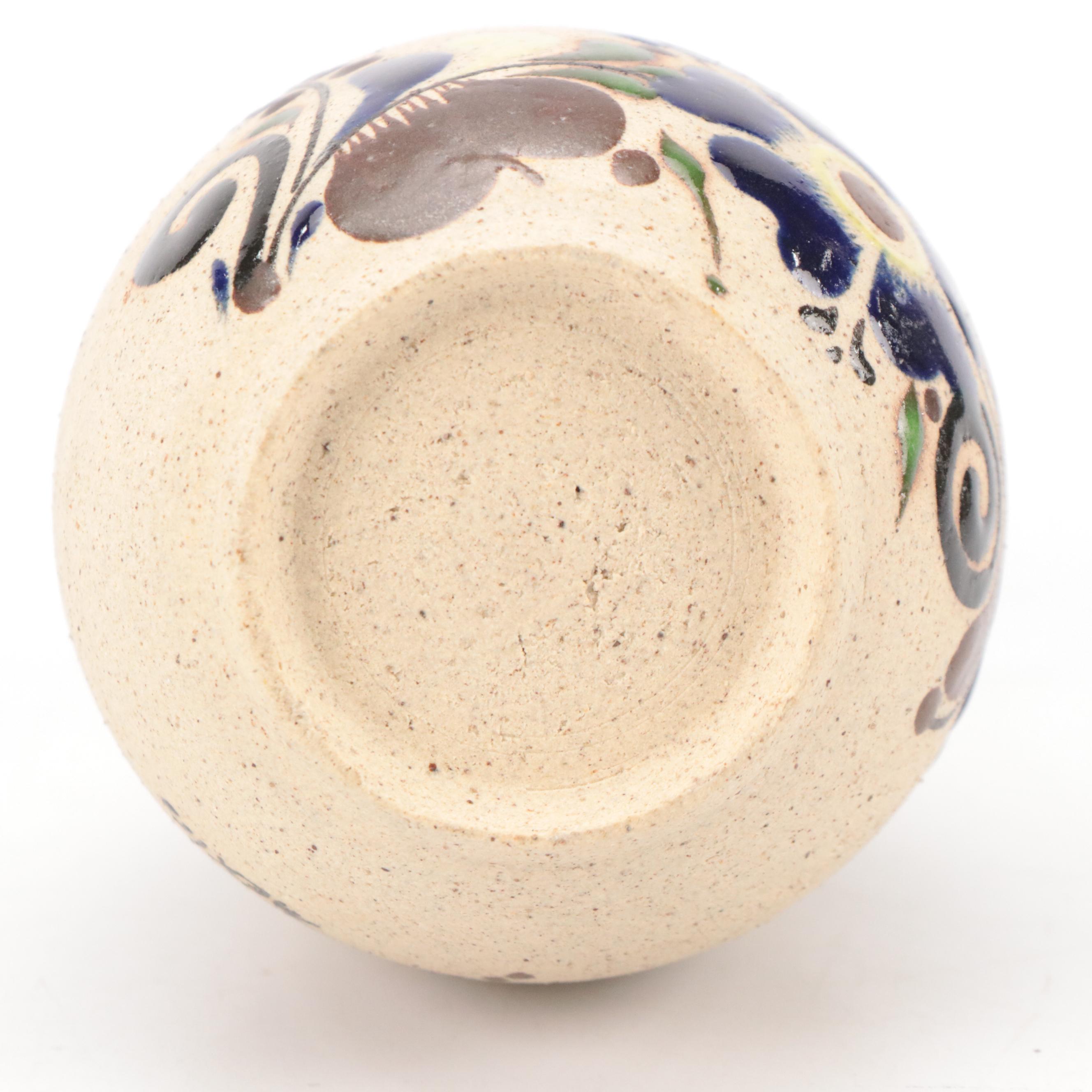 Mexican Tonala Folk Art Hand-Painted Ceramic Pitchers, Platter, and Vases