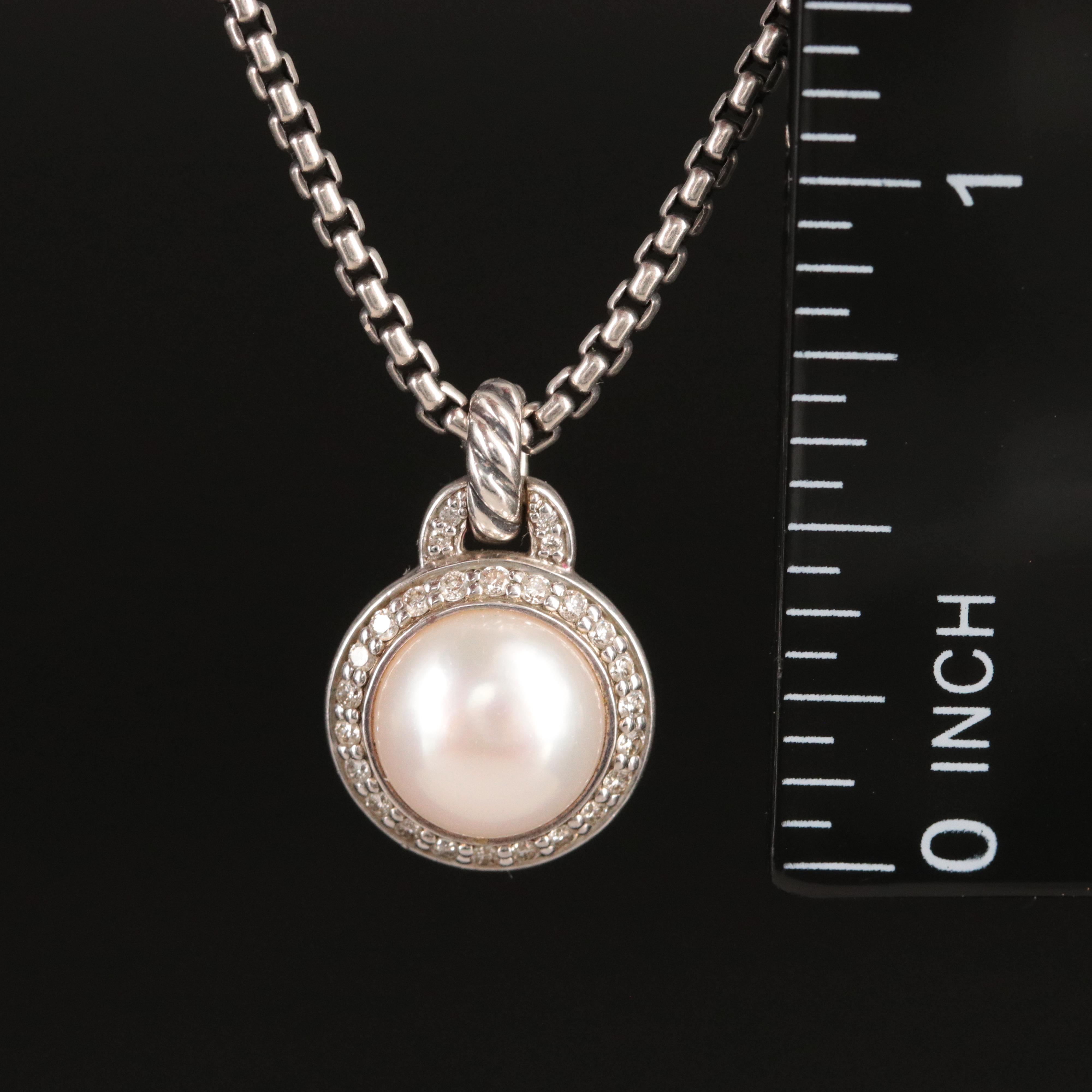 David Yurman Petite Cerise Sterling Pearl and Diamond Necklace