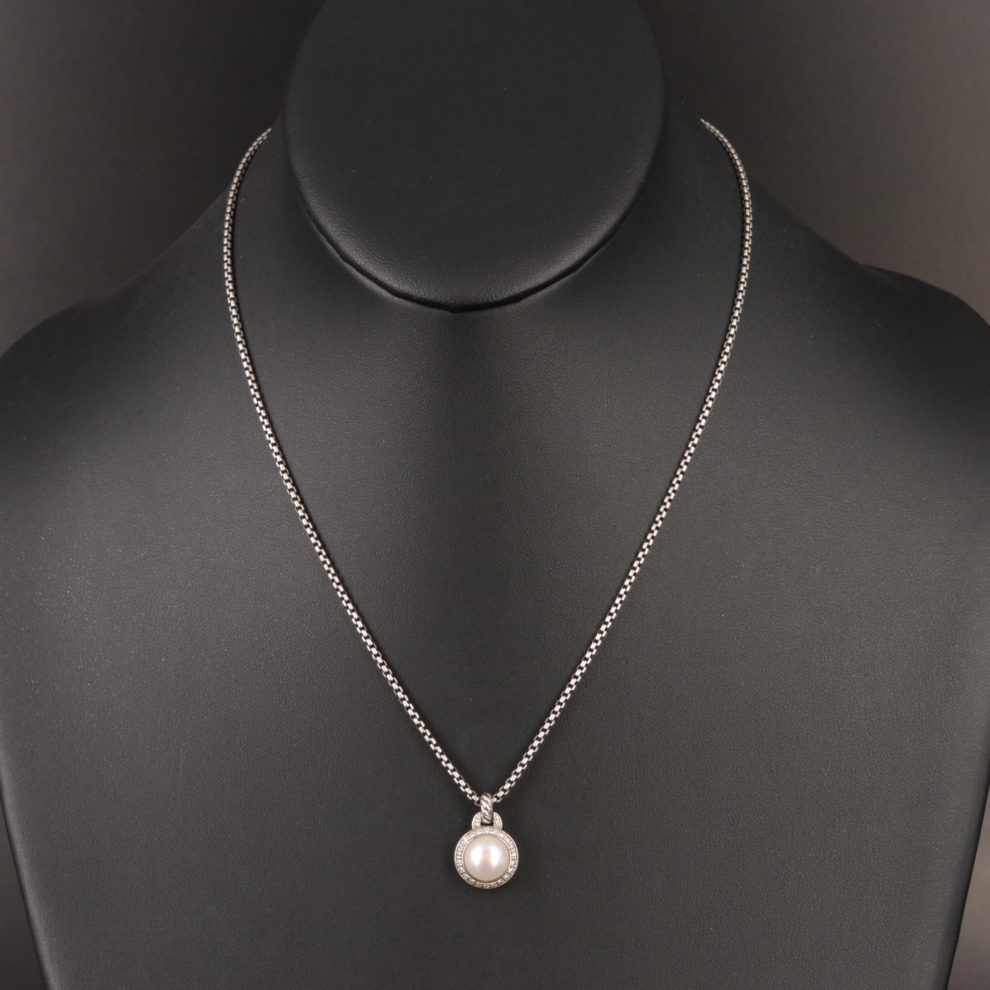 David Yurman Petite Cerise Sterling Pearl and Diamond Necklace