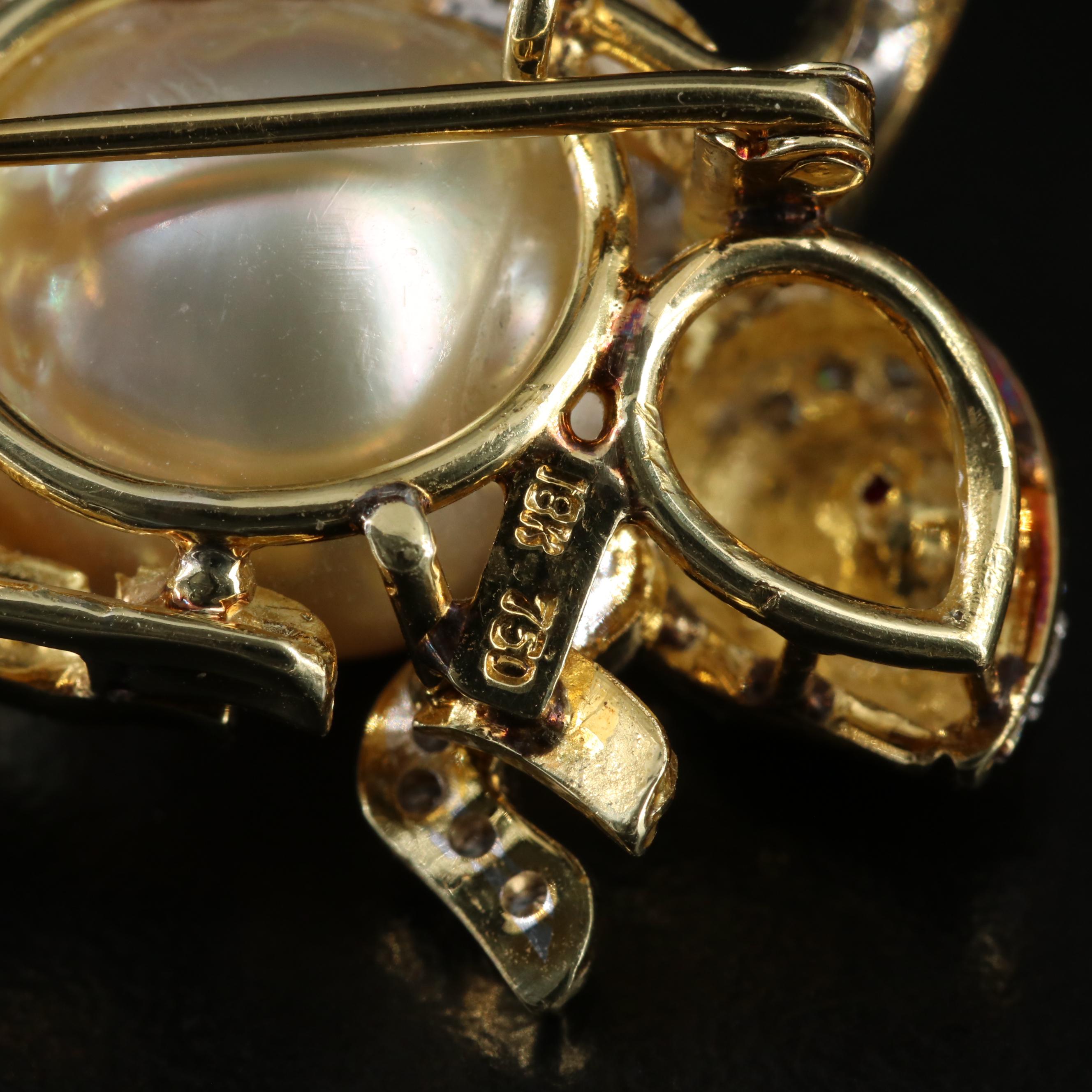 18K Pearl and Diamond Converter Brooches